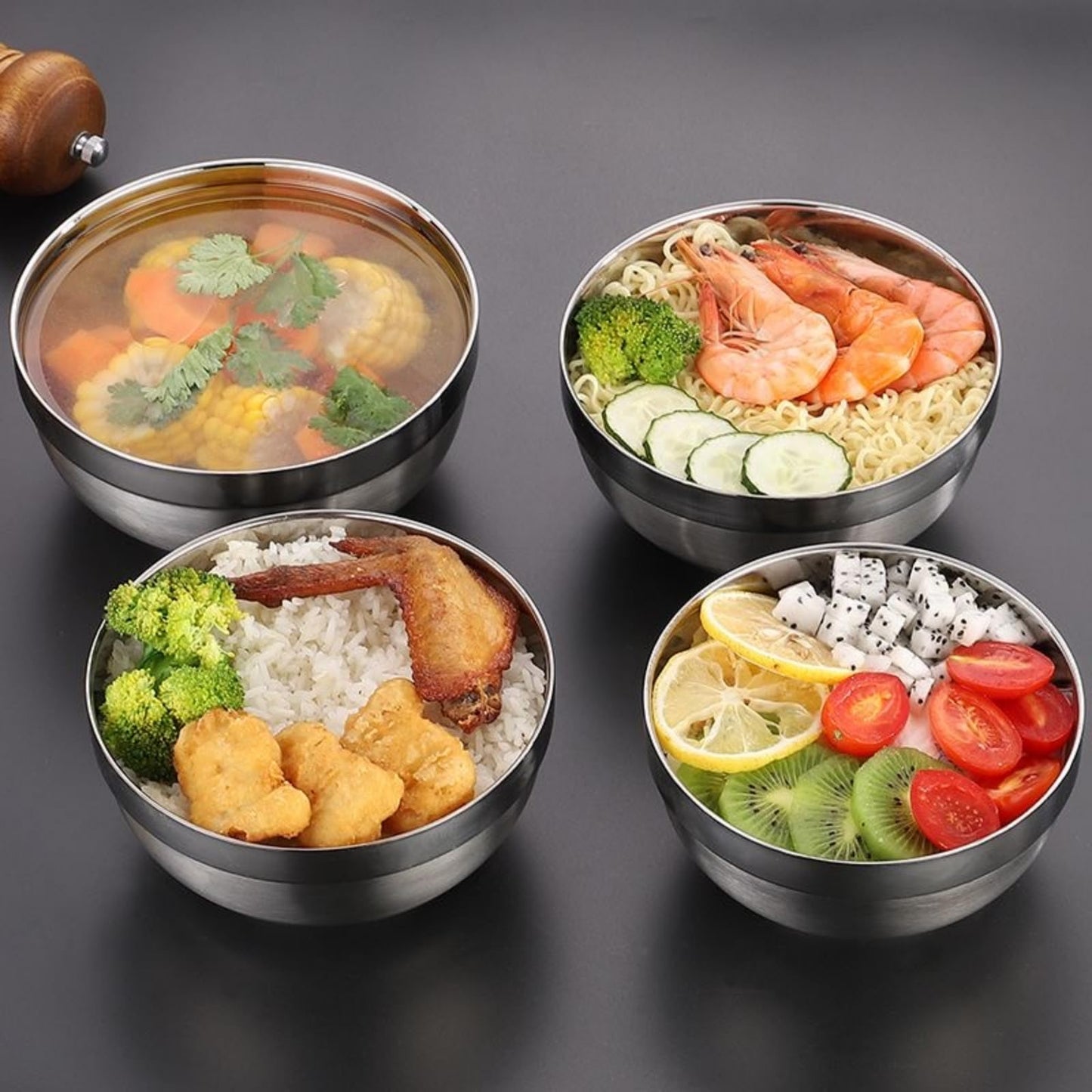 Ceiteo 28 Oz Stainless Steel Large Bowls Set of 6, Metal Double-walled Insulated Noodle Soup Bowls with Lids for Adult, Dishwasher Safe and Unbreakable
