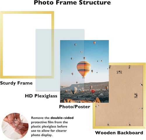 JCJMY 14x19 Gold Picture Frame - Shatter Resistant Plexiglass for Horizontal & Vertical Wall Display