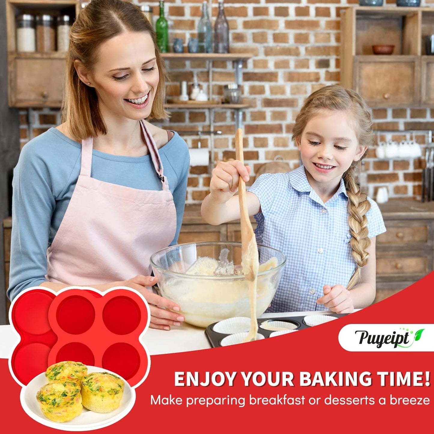 Puyeipt 2 Pack Air Fryer Egg Bite Molds - 4-Cup Silicone Baking Pans for Oven & Air Fryer