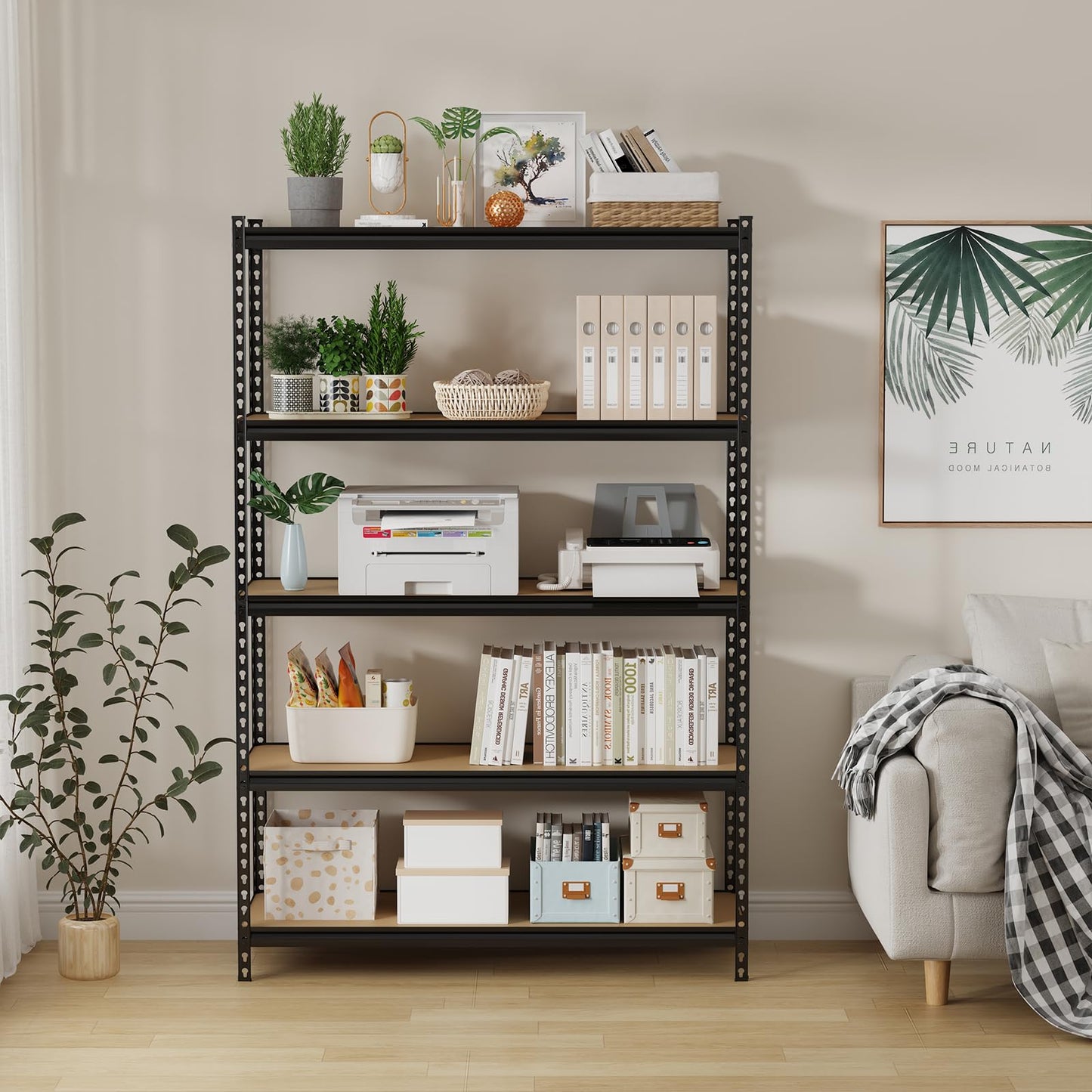 EliteEdge Garage Storage Shelves, 5-Tier Adjustable Storage Shelving, Heavy Duty Metal Utility Rack for Warehouse Basement Kitchen Pantry Laundry, Load 3850 Lbs, 48" L x 18" W x 73" H, Black