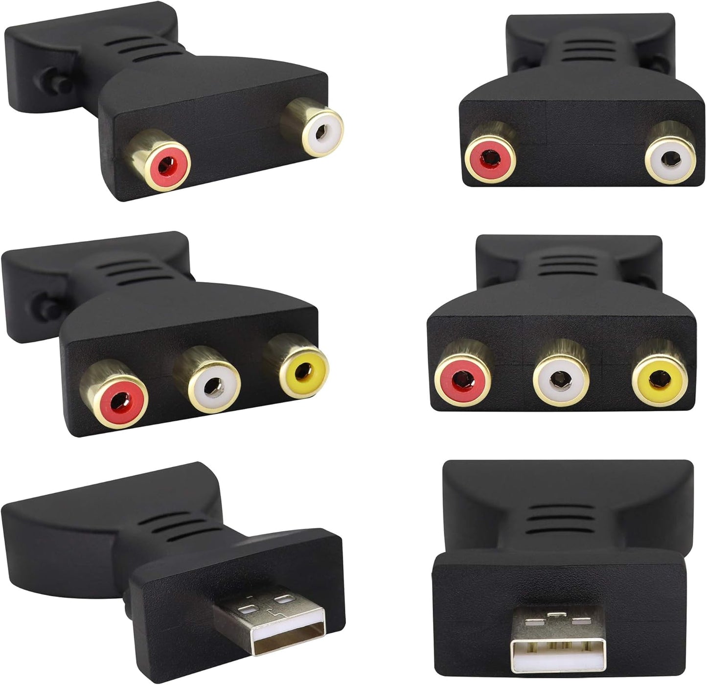 zdyCGTime 2pcs 2.0 2/3RCA Adapter,1080P USB Male to Female Jack Splitter Audio Video AV Composite AV to USB Connector