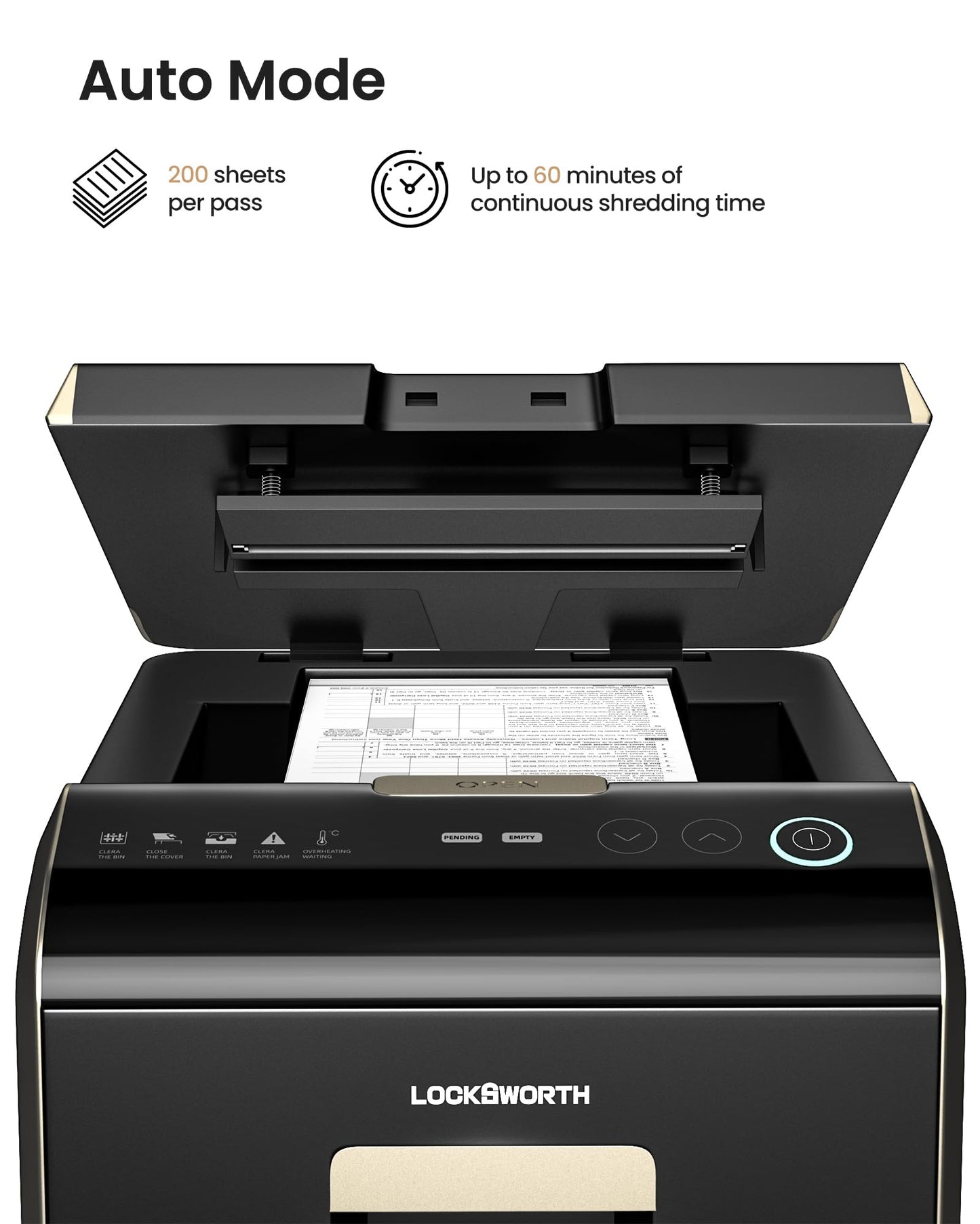 Locksworth-200-sheet Micro-Cut Paper Shredder, P-5 High Security Shredders for Home Office Heavy Duty, Document Shredder, Home Office Heavy Duty Shredder, 8.5 Gallon Capacity