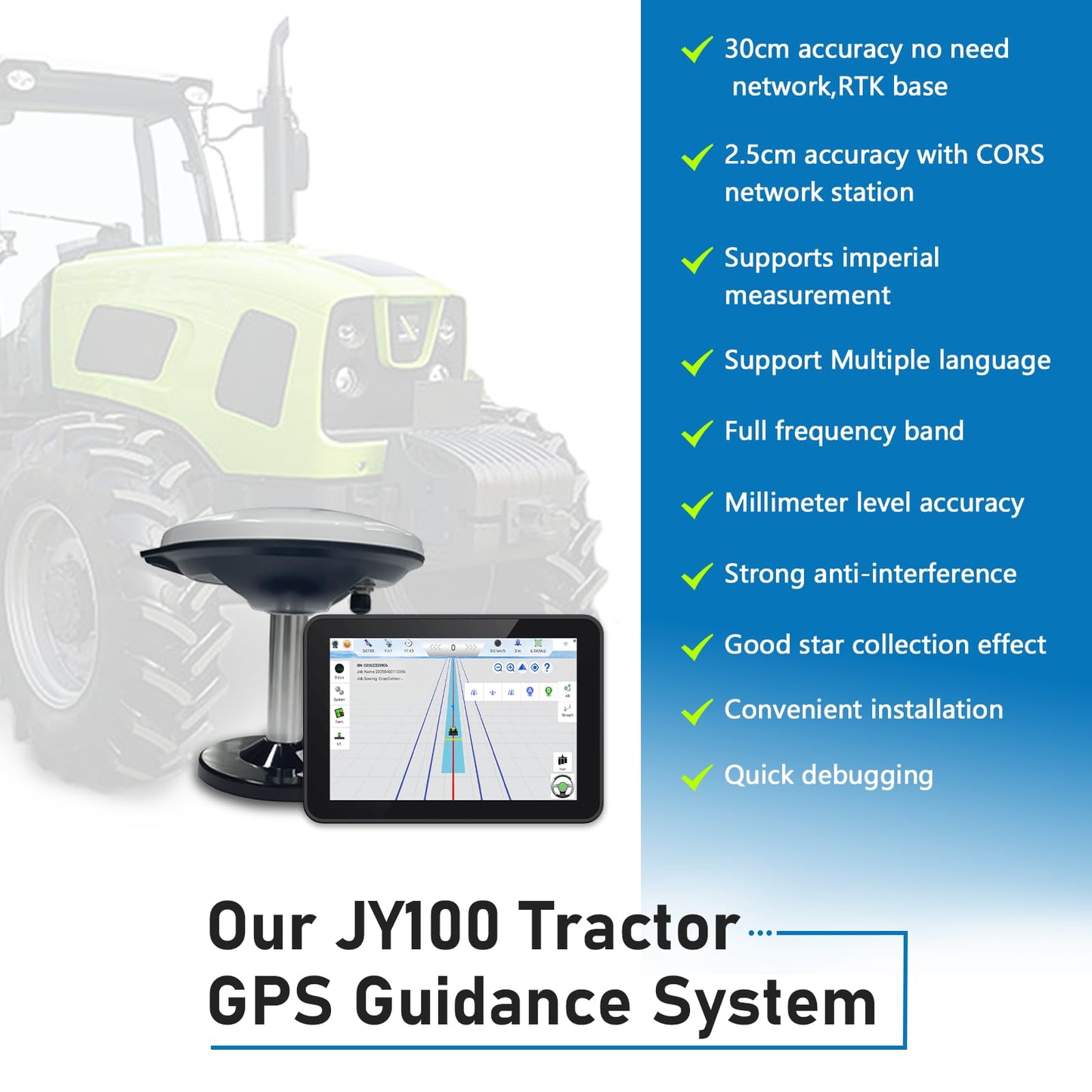 SMAJAYU JY100 Plus Tractor Guidance System with Precision AG Software, Android10 Tablet, 1-inch by CORS, 4-inch by PPP Connection, A-B line Guidance Compatible with Any Tractor CAT, John-Deere...