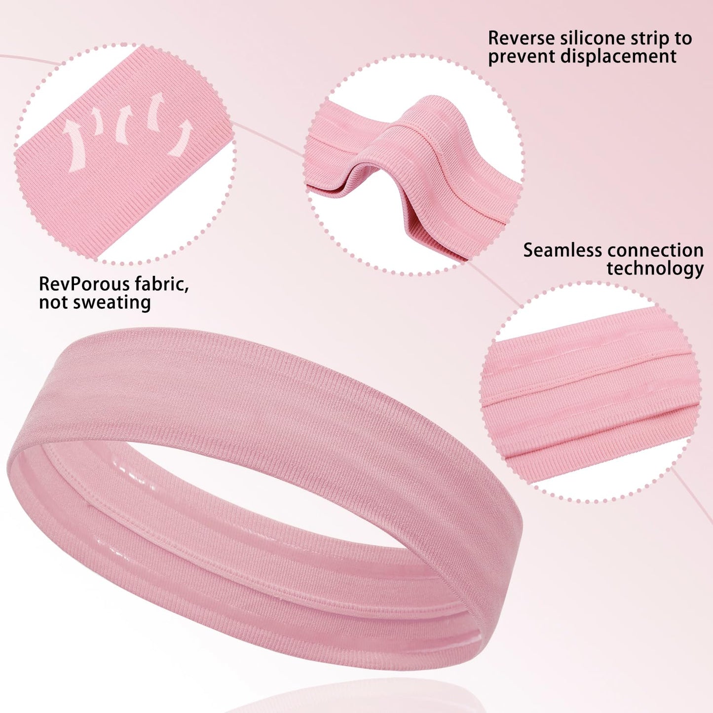ONEYE Non Slip Headband Workout Headbands for Women Men Solid Sport Headbands Silicone Sweatbands Elastic Sport Hair Bands for Yoga Running Sports Travel Indoor Fitness Gym with 5 PCS