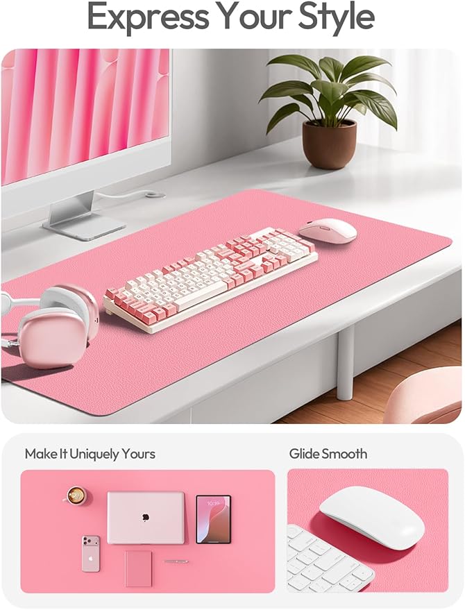 YSAGi Leather Desk Protector, Office Mat, Large Mouse Mat, Non-Slip PU Leather Blotter, Laptop Desk Mat, Waterproof Writing Pad for Office and Home(Pink, 42" x 17.2")