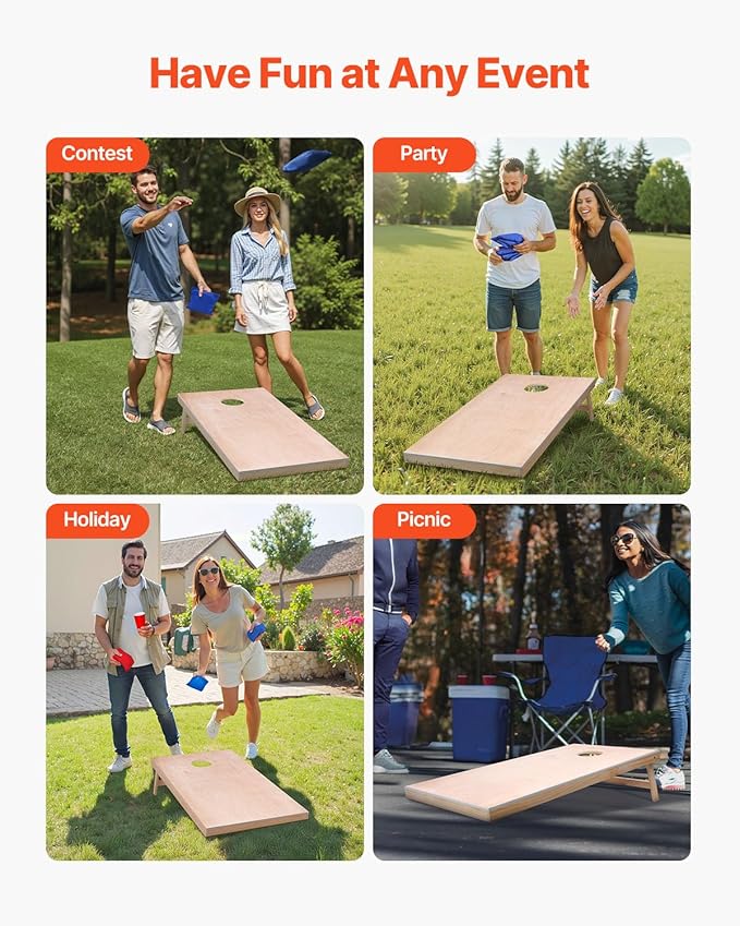 VEOVR Cornhole Set, Corn Hole Game Boards, Wood Portable Toss Board, Indoor and Outdoor Cornhole Play for Adults for Yard, Backyard, Beach, Camping