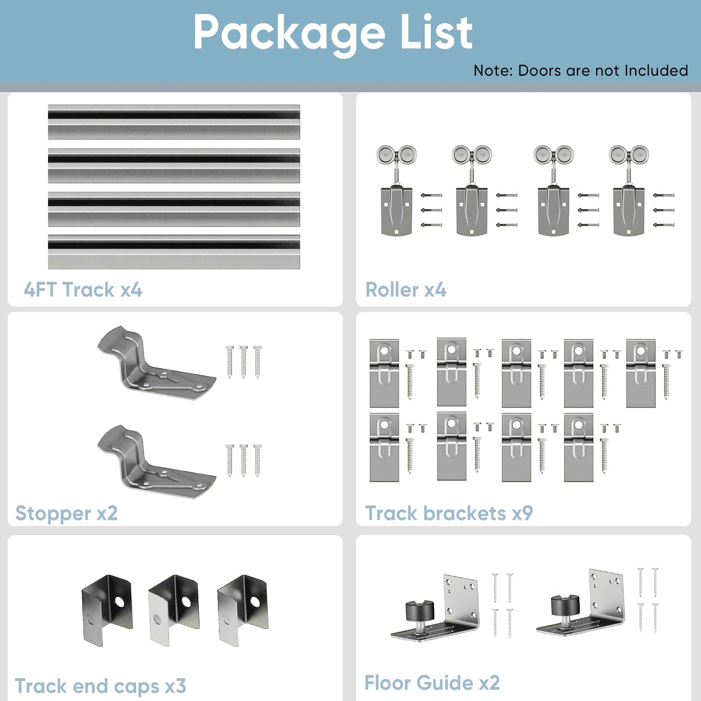 JUBEST 16FT Box Rail Exterior Barn Door Hardware Kit, Heavy Duty Sliding Door Track Kit Wall Mount Door Hardware Kit for Two Doors System(Doors Not Included), Silver