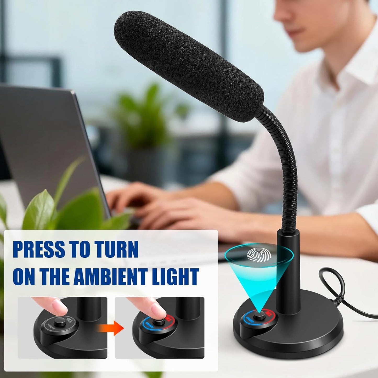 Futurtecer PS5, (1.5m RGB USB Condenser Microphone, Plug & Play Desktop PC Mic with Mute Button, Flexible Gooseneck