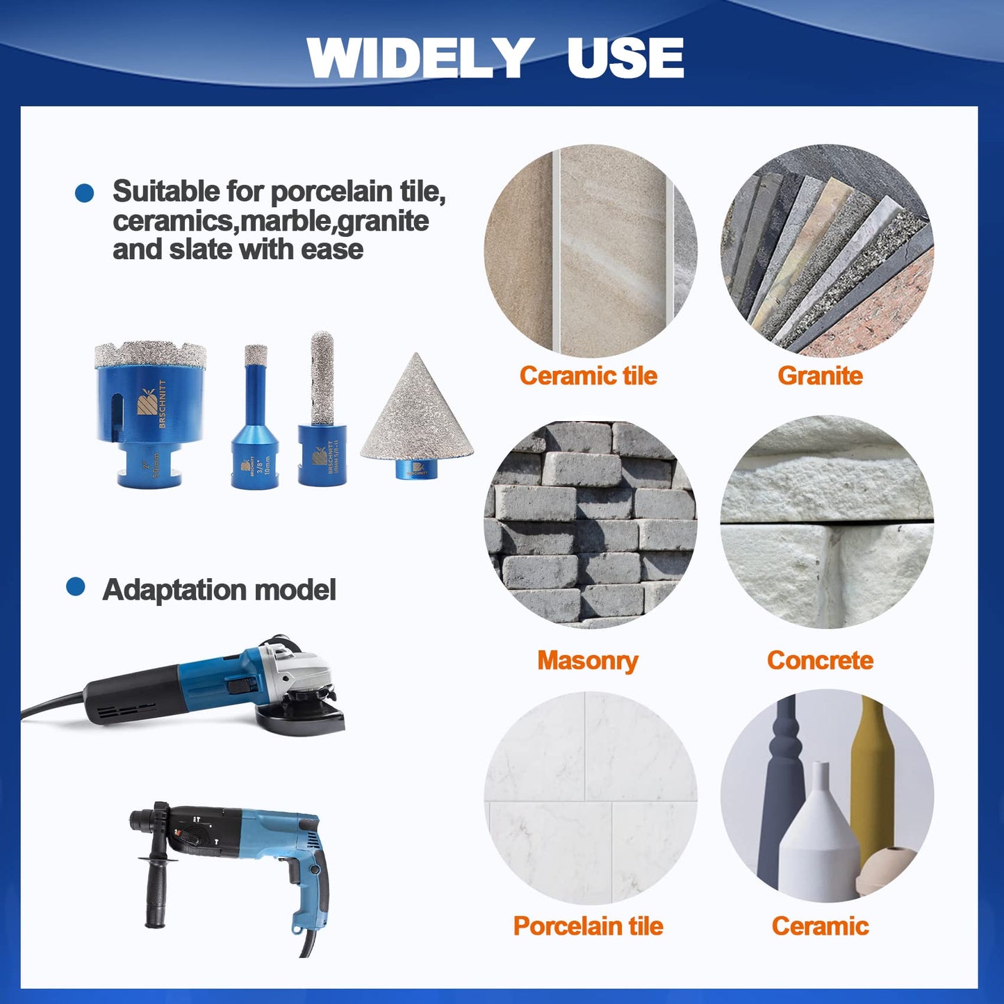 Diamond Core Drill Bit for Porcelain Tile Ceramic Marble Granite Diamond Core Drill Bit Set for Porcelain Tile Ceramic Marble Granite