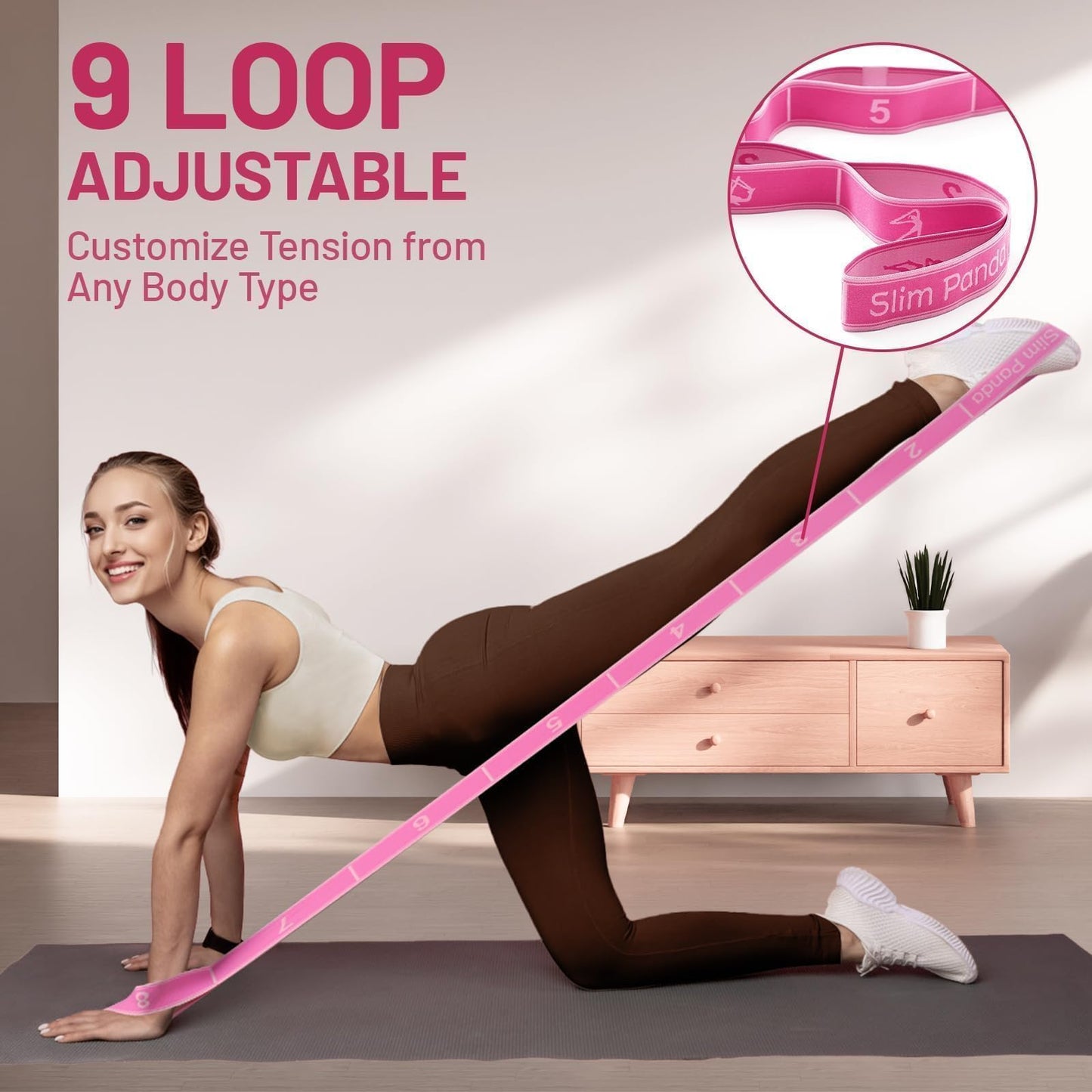 Slim Panda Stretch Strap, Multi-Loop for Physical Therapy,Elastic Yoga Stretching Strap for Dance,Yoga, Pilates & Gymnastics Exercise, Ballet Stretching Band for Flexibility, Leg Stretching