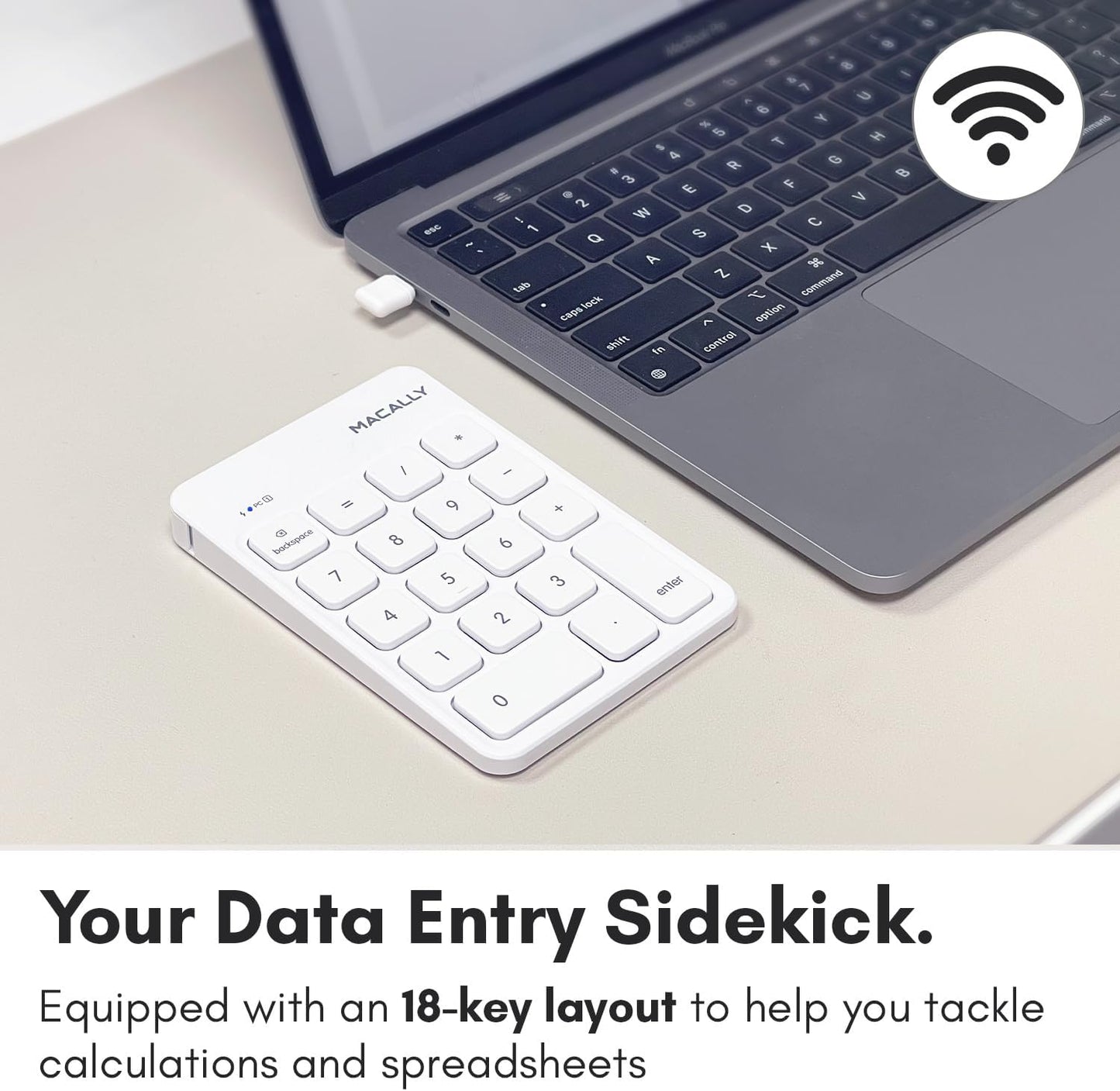 Macally 10 (2.4G USB C Wireless Number Pad | Numeric Keypad for Mac MacBook iMac | Wireless Key for Laptop PC Computer