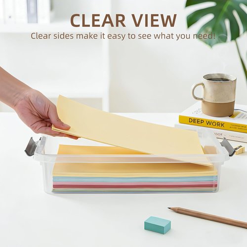 Citylife Plastic Storage Bins - 3 PCS Clear Latching Containers for A4 Paper & Document Organization