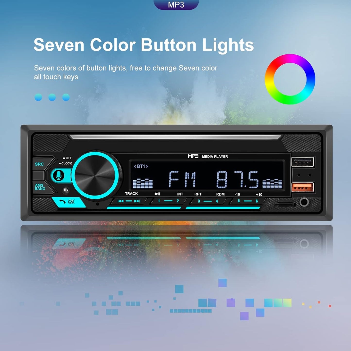 SIXTOP MP3 Single Din Bluetooth Car Radio Stereo Hands-Free Calls Push to Talk Voice Assistant Multimedia Audio System