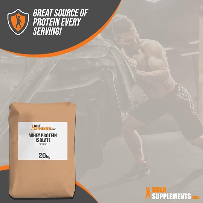 BulkSupplements.com Whey Protein Isolate Powder - Whey Protein Powder, Unsweeteneed, Unflavored & Gluten Free - 30g per Serving, 20kg (44 lbs) (Pack of 1)