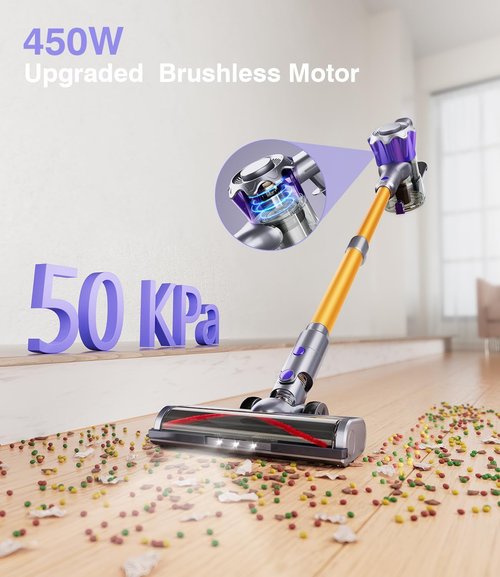 MBYULO Cordless Vacuum Cleaner - 450W Powerful Stick Vacuum with 70Mins Battery Life | Lightweight & Anti-Tangled for Home Use