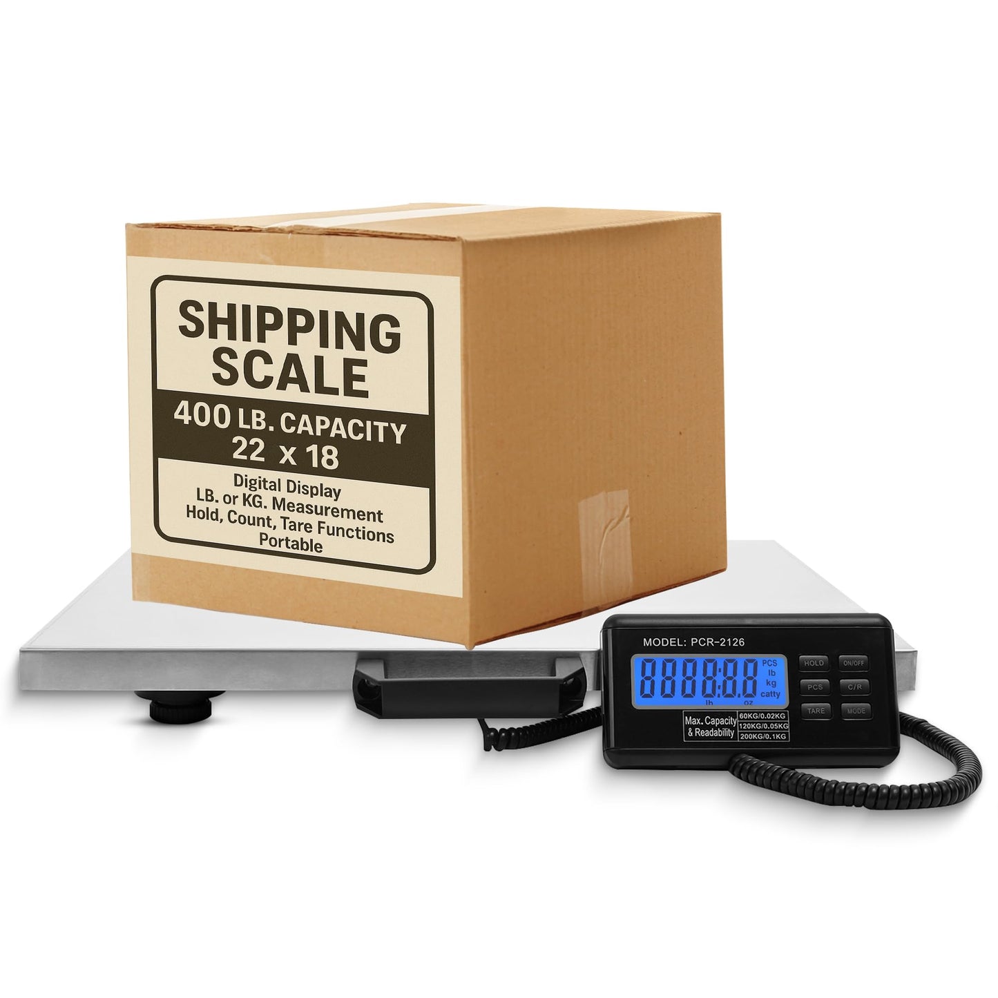 Houseables Shipping Scale, Platform Scale, Industrial, Heavy Duty, 400 LB, Weight Machine for Luggage, Packages, Postal, Floor, Commercial, Package, Business, Weighing, Large Platform, Digital, 22x18
