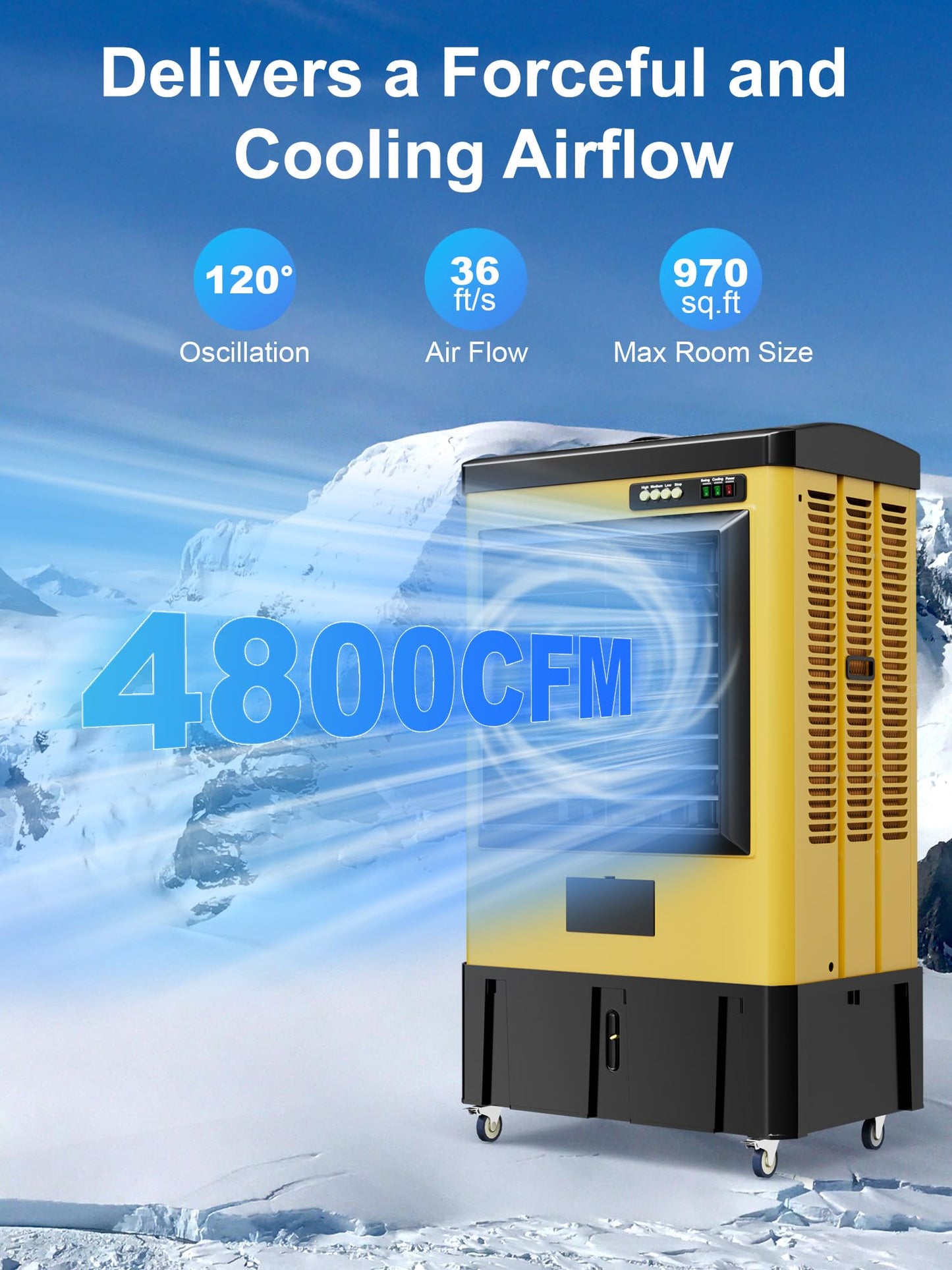 Uthfy 4800 CFM Swamp Cooler, 40IN Evaporative Air Cooler with 10.6 Gal Water Tank, 3 Speeds, 120°Oscillation, 3 Ice Packs, Outdoor Garage Air Conditioner for Patio, Yard, Factory