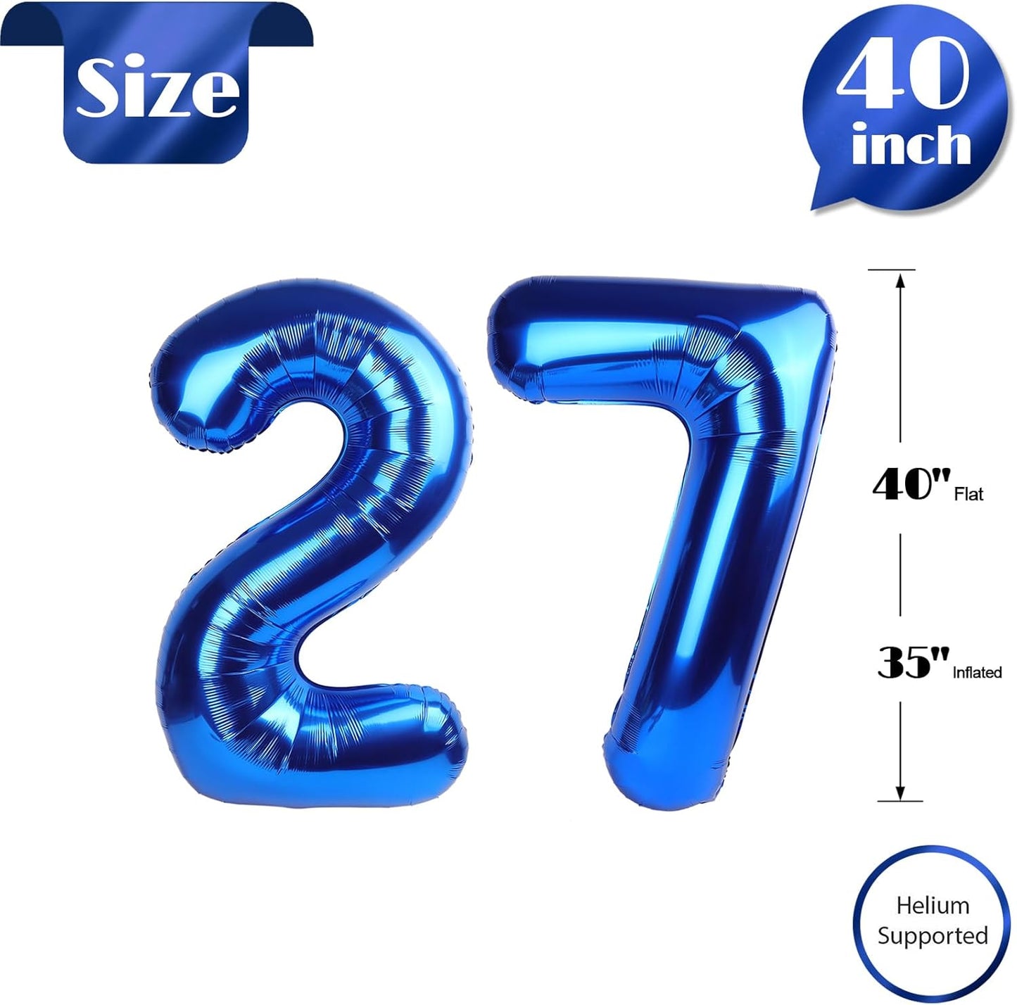 Number 27 Balloon by [Brand Name] - 40-Inch Navy Blue Birthday Decoration for 27th Celebration