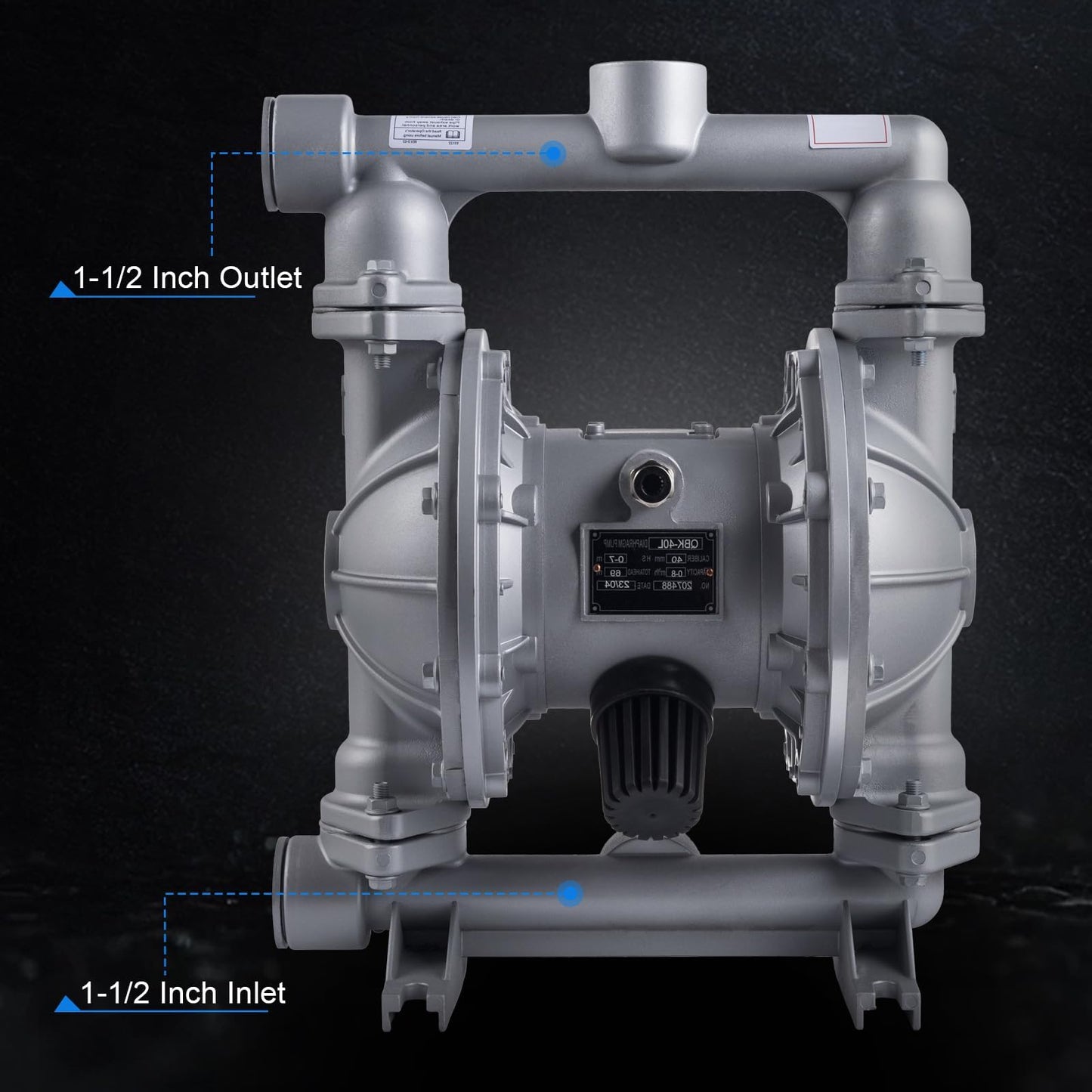 Double Diaphragm Pump Air Operated 1-1/2 inch Inlet/Outlet Pneumatic Waste Oil Transfer Pump for Chemical QBK-40 50 GPM Dual Diaphram Polypropylene Nitrile Rubber by Stainless Steel Iron 100 PSI