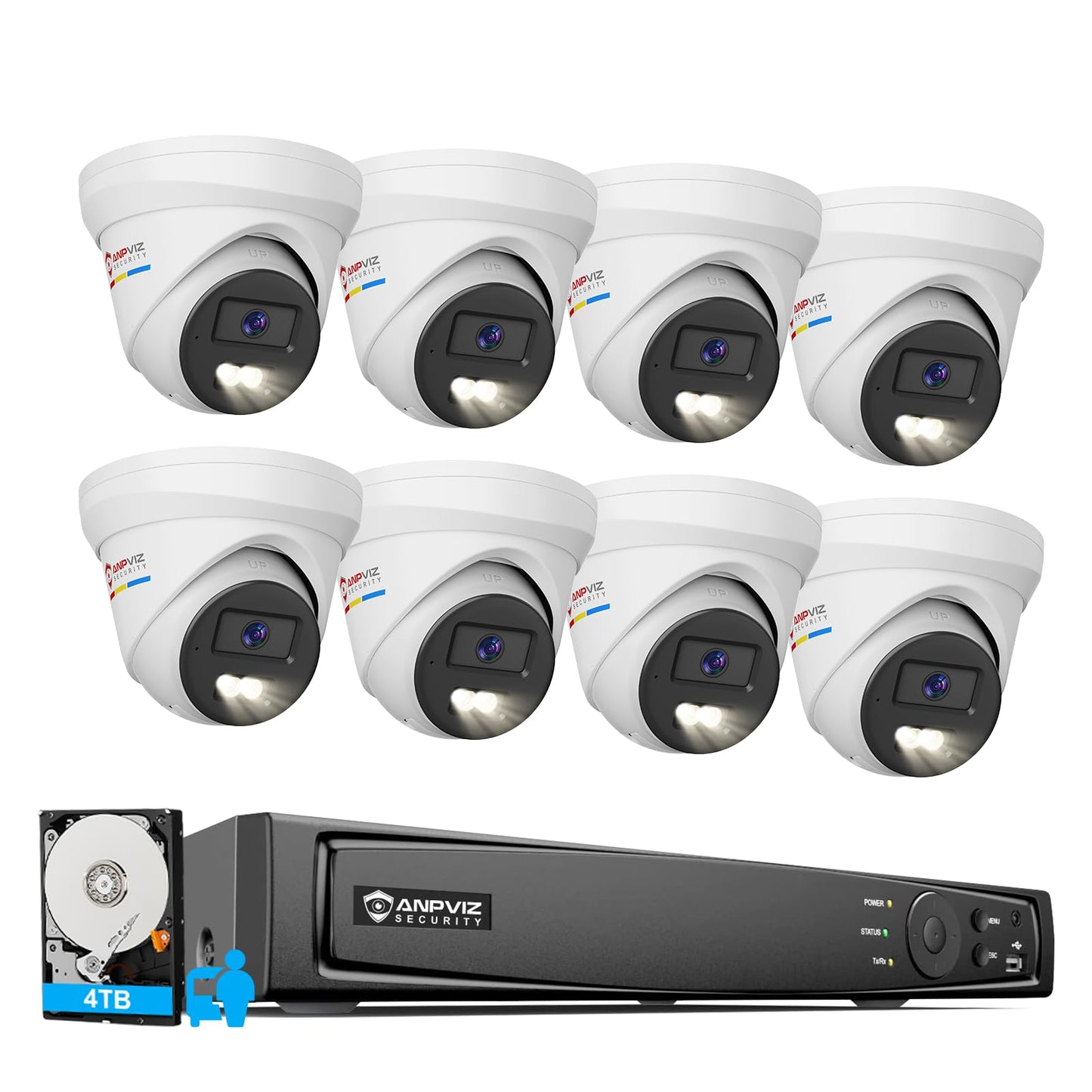 Anpviz 16CH PoE Security Camera System, 8pcs 5MP PoE IP Wired Cameras Outdoor, AI Human/Vehicle Detection, Color Night Vision, 12MP 4K 16CH Commercial H.265+ NVR with 4TB HDD for Businesses (H Series)