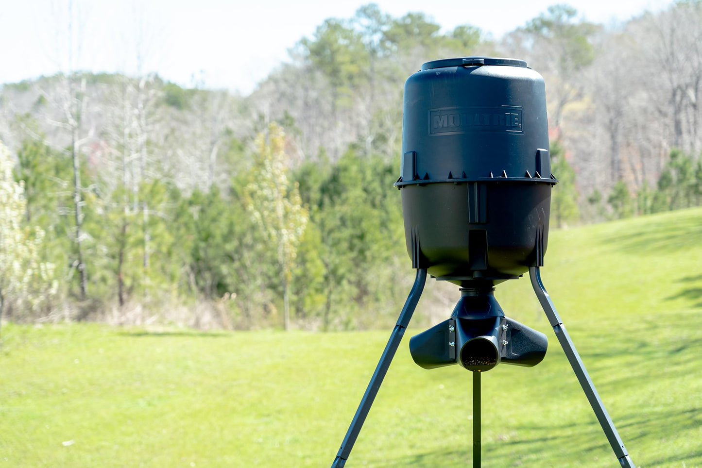 Moultrie 250 lb. Gravity Deer Feeder - Tripod Game Feeder - Easy Conversion Adapter - Protein Pellet Ready - Rugged No-Power Setup for Deer Management