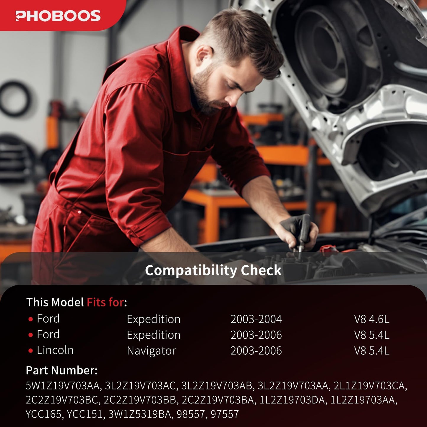 PHOBOOS A/C Compressor with Clutch Compatible with Ford Expedition 2003-2004 V8 4.6L/2003-2006 V8 5.4L & Lincoln Navigator 2003-2006 V8 5.4L, Fast Cooling, Low Noise, Easy Installation, Ref. 98557