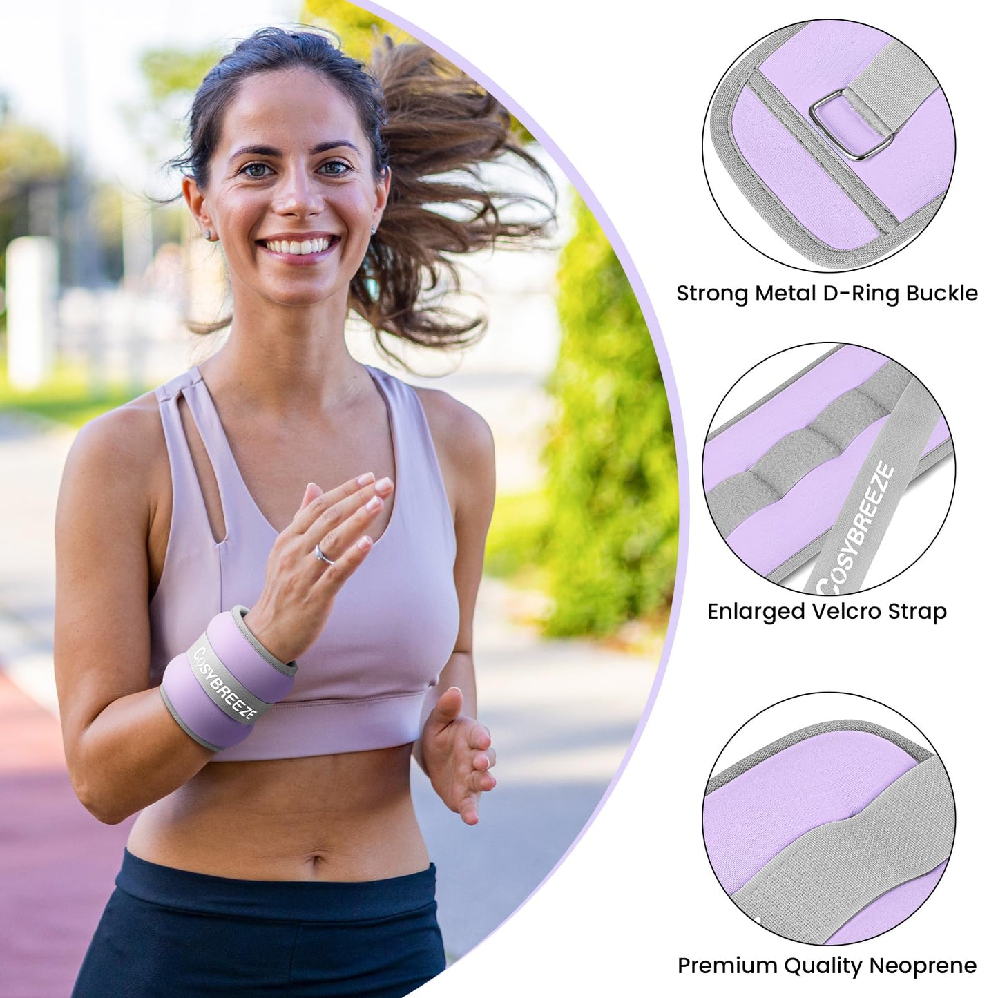 Ankle Weights 1LB 1 Pair Wrist Leg Arm Weights for Women Men, Strength Weighted for Walking, Running, Jogging, Fitness, Gym Workout - Light Purple