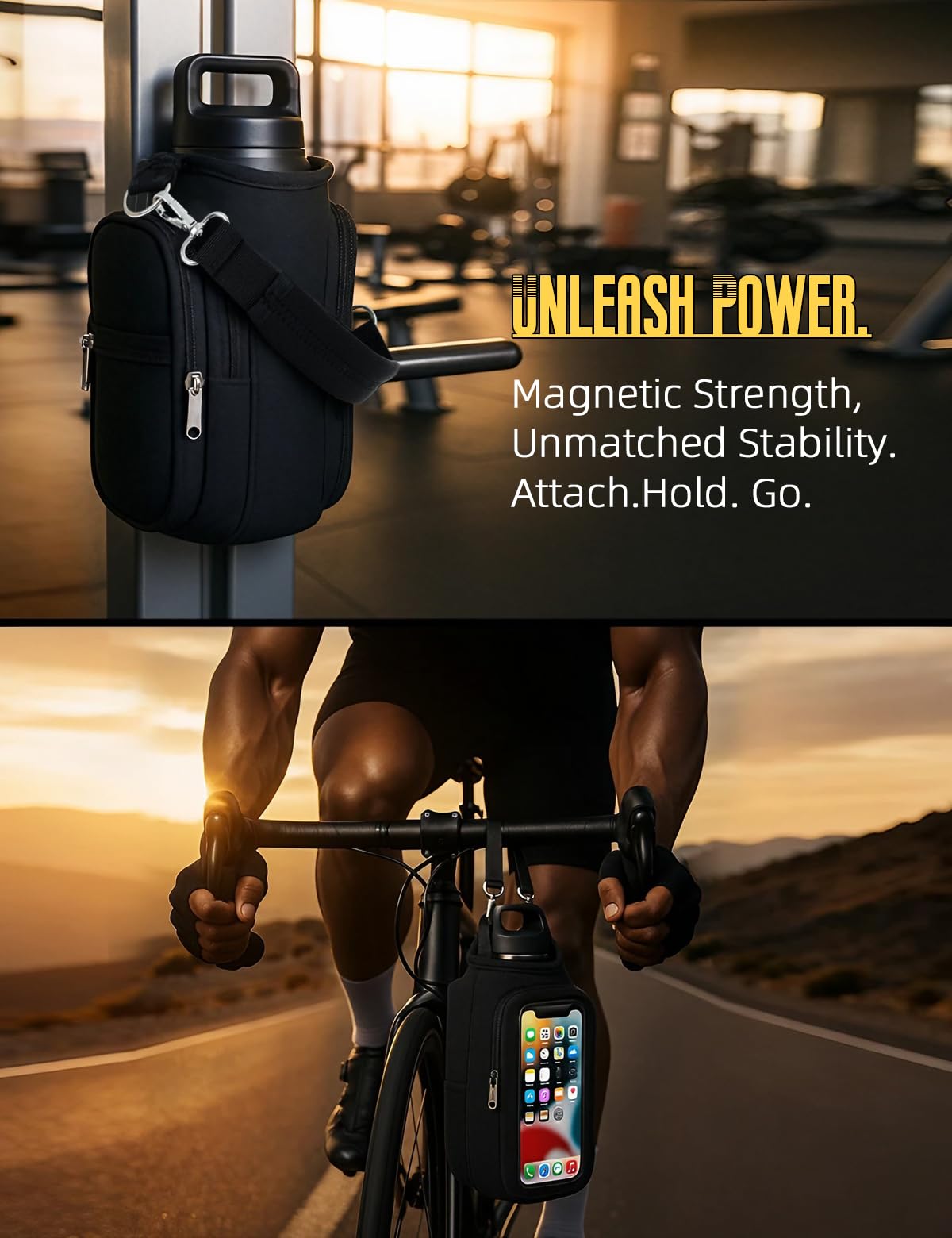 Magnetic Gym Bag for Men & Women - Water Bottle Holder, Crossbody Strap, Touchscreen Pocket & Creative Storage - Perfect for Gym, Running, Travel & Fitness Essentials