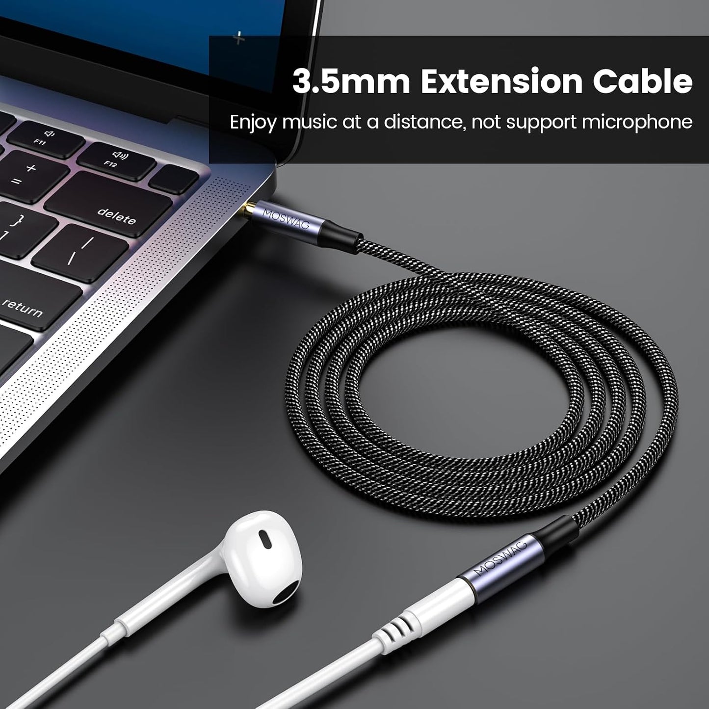 10FT/3Meter 3.5mm MOSWAG Extension Cable Audio Male to Female Stereo Extension Adapter Nylon Braided Cord Compatible