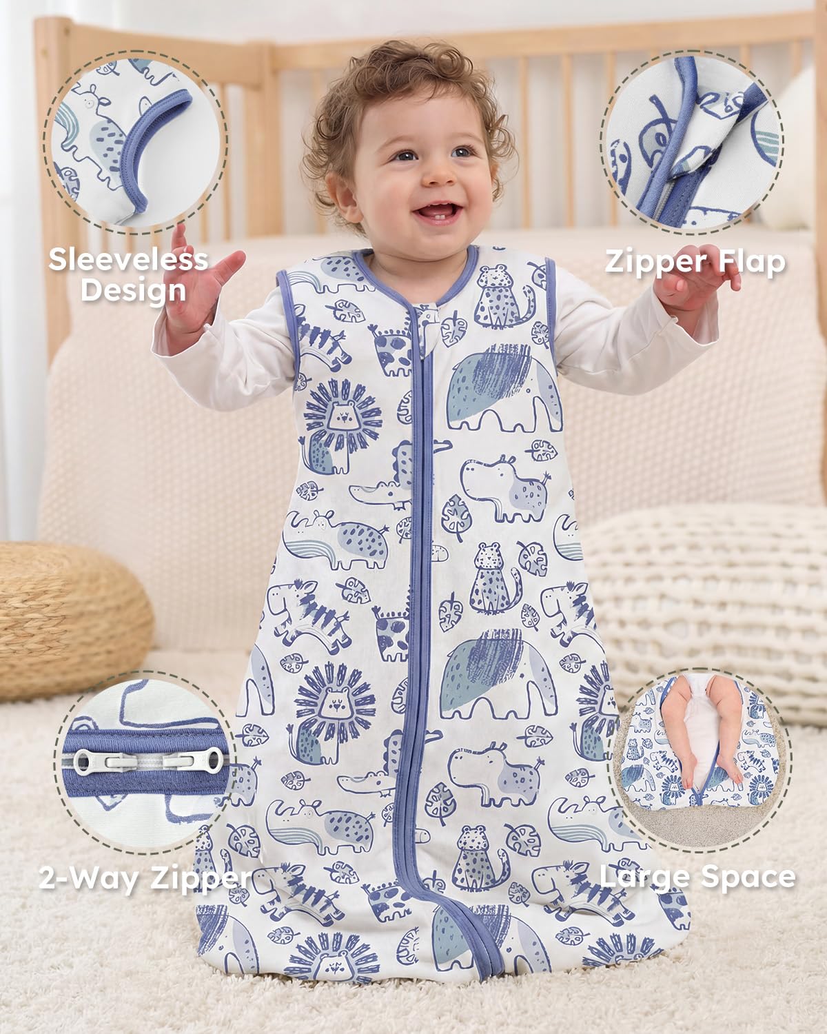 Yoofoss Baby Sleep Sack | 1.5 Tog Wearable Blanket for 18-24 Months | 100% Organic Cotton, Warm & Comfy