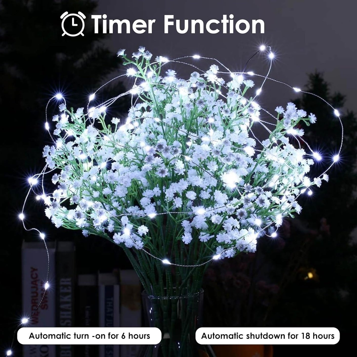 Skiennix 66FT Battery Operated Fairy Lights - 200 LED Waterproof String Lights with Remote & Timer for Indoor/Outdoor Decor | Cool White
