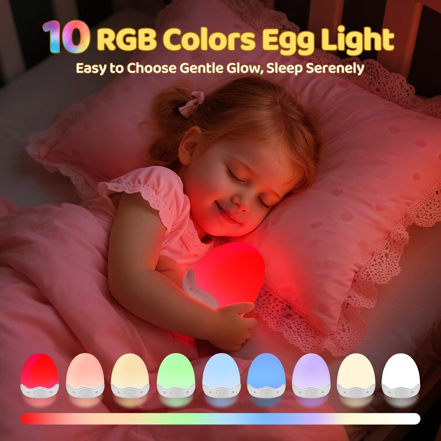 Skiennix Baby Night Light - 10 Brightness Levels & 10 Color Options | Touch & Remote Control, 3600mAh Rechargeable, Portable for Nursery & Breastfeeding