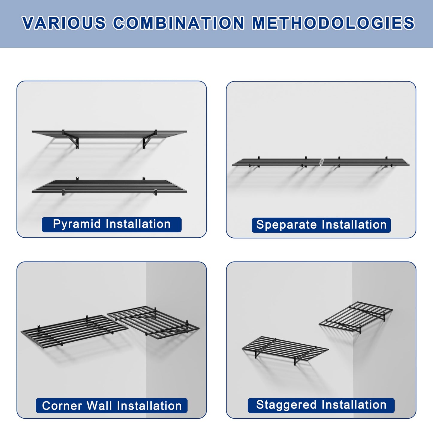 HDDFER 2-Pack 2x4ft Garage Shelving Wall Mounted, 24x43 inch Wall Shelf Heavy Duty Garage Storage Shelves Floating Shelves with Hooks, 500LB Capacity