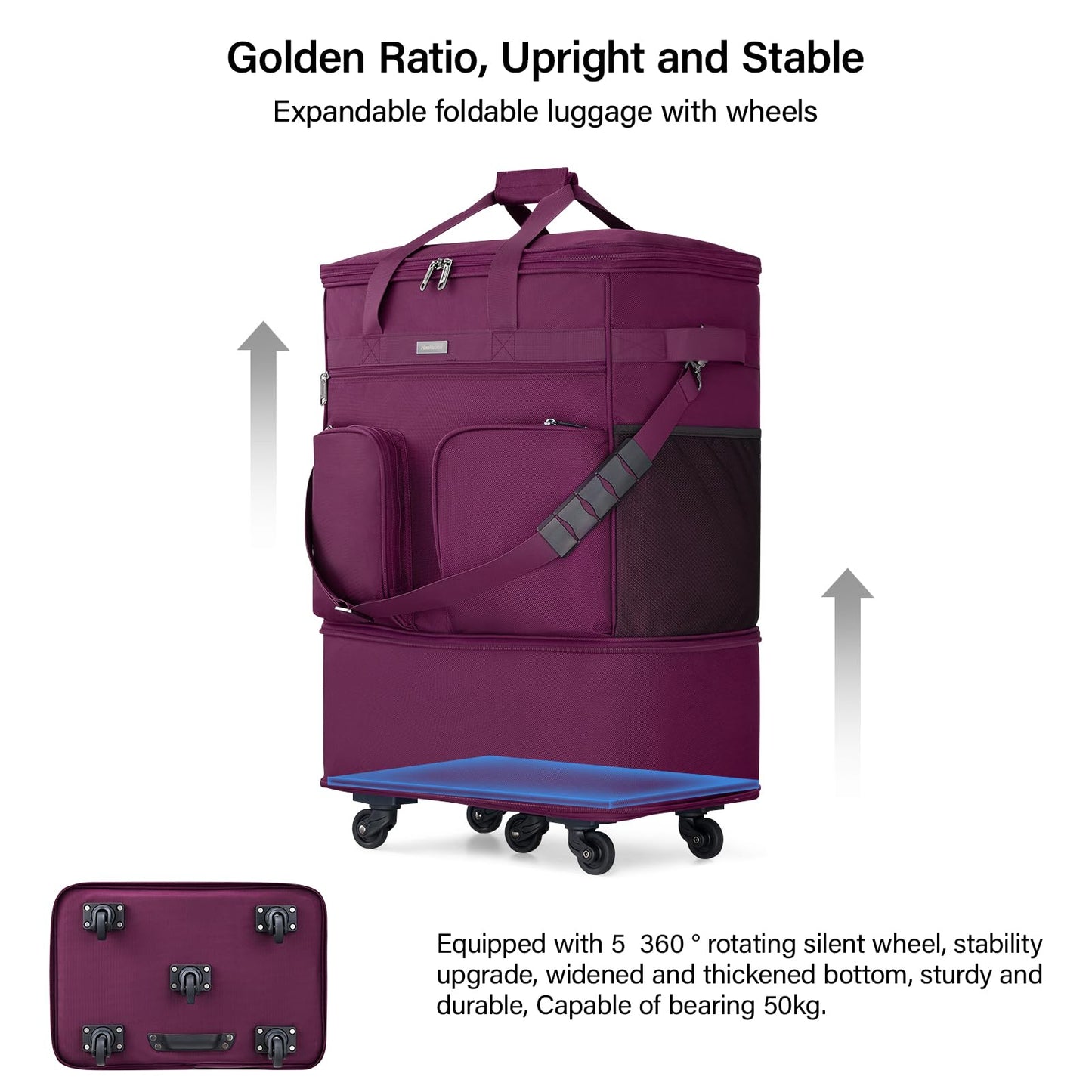 Hanke Expandable Large Suitcase 4 Wheels Lightweight Collapsible,Foldable Suitcases &Travel Bags Hand Luggage Extend 20/24/28 inch Suitcases Duffel Bag Without Telescopic Handle for Men & Women