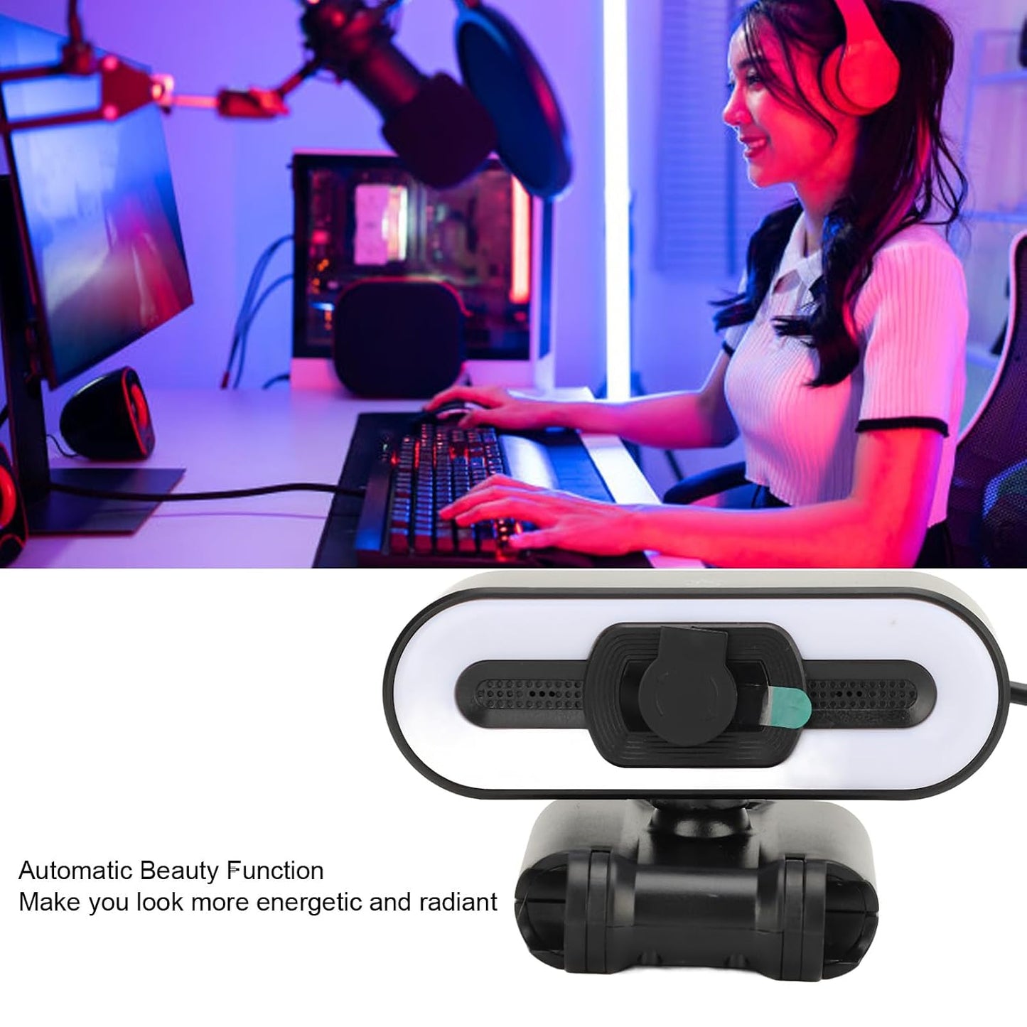 4K Diydeg Webcam for PC, Auto Beauty Camera with Microphone, Cover, Super Bright Fill Light, USB Computer Web Camera