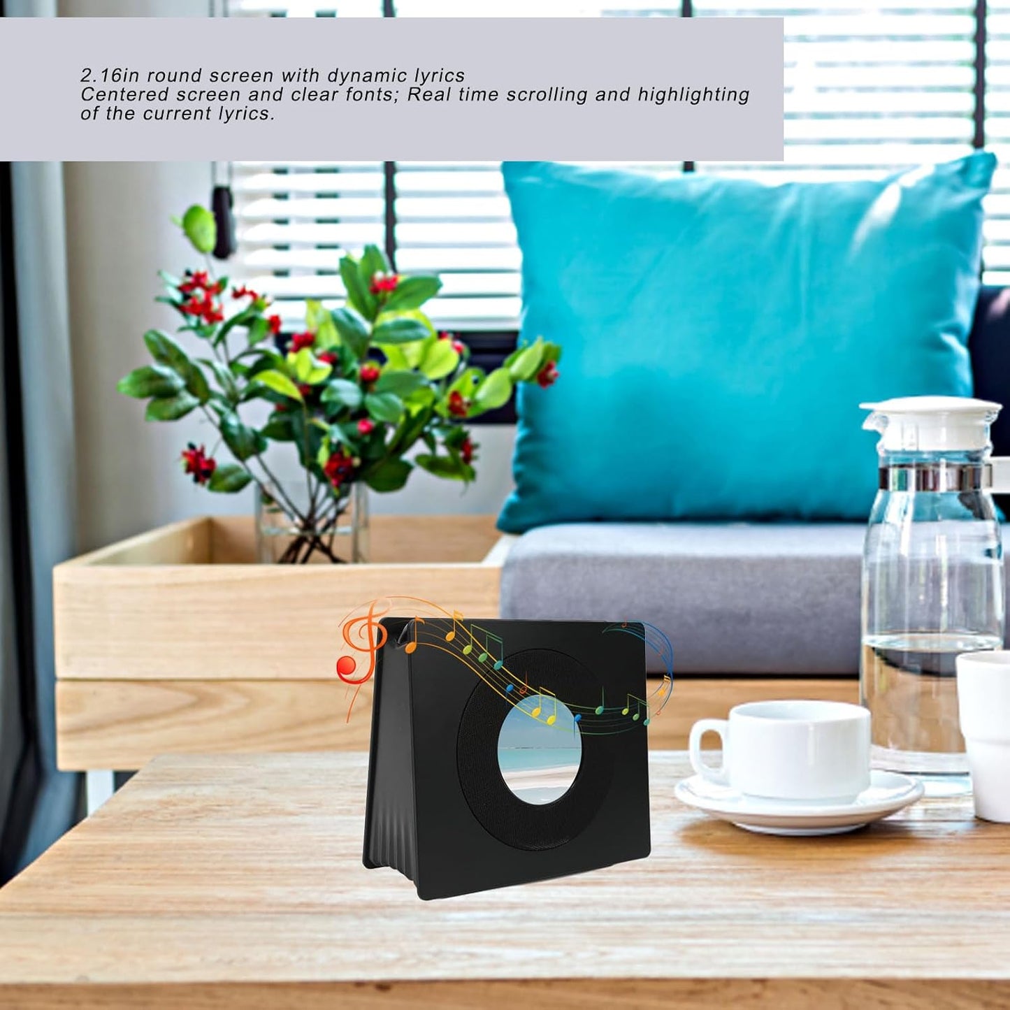 XUMIUZIY 4 1 2.16in Bluetooth Speaker with Dynamic Lyrics Display, in Portable Speaker with Round Screen, Digital Photo