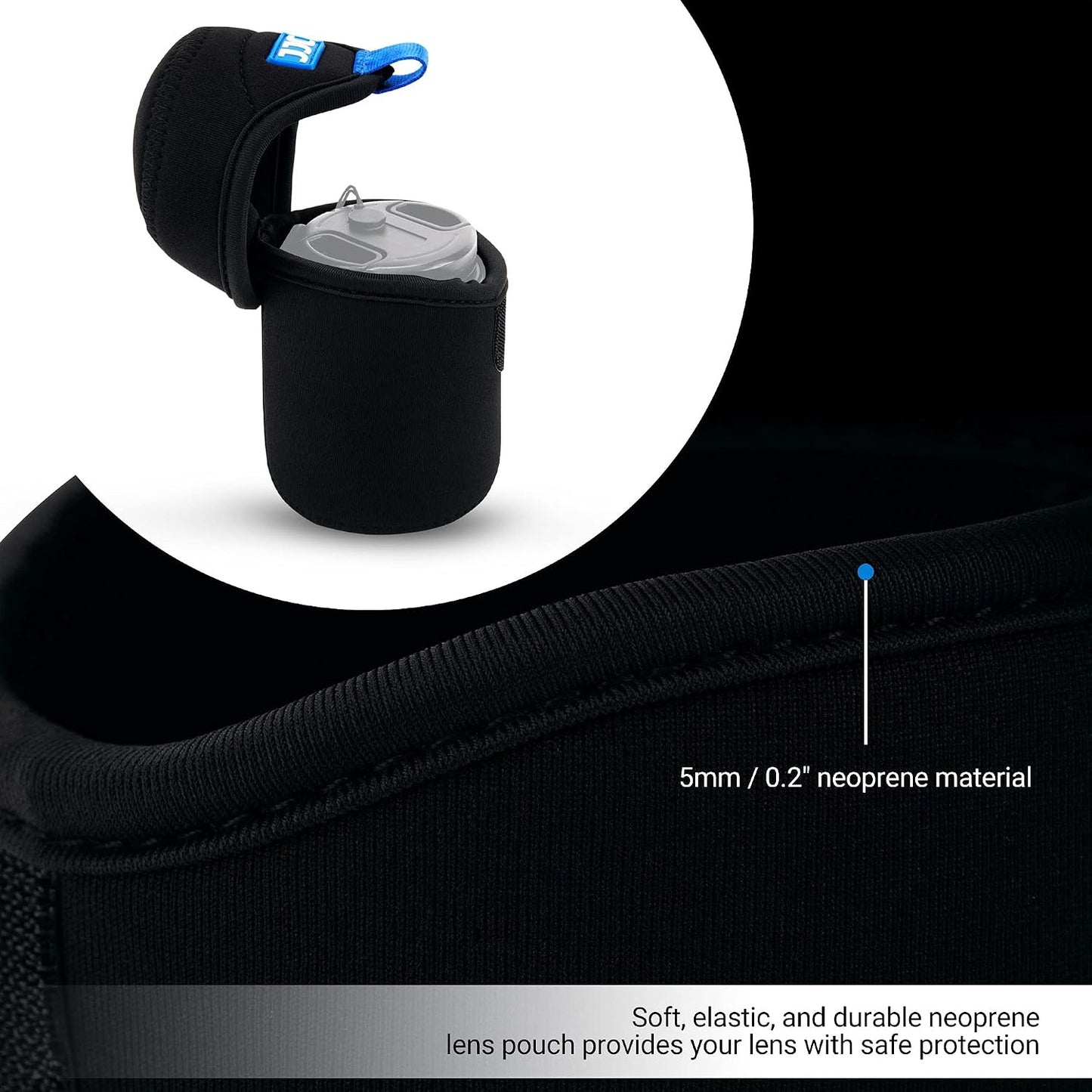 2.6 3.1(D 50mm f/1.8, 55mm f/1.8, 56mm f/1.4 JJC Water Resistant Neoprene Camera Lens Pouch Case, Fold-Over Lens Bag
