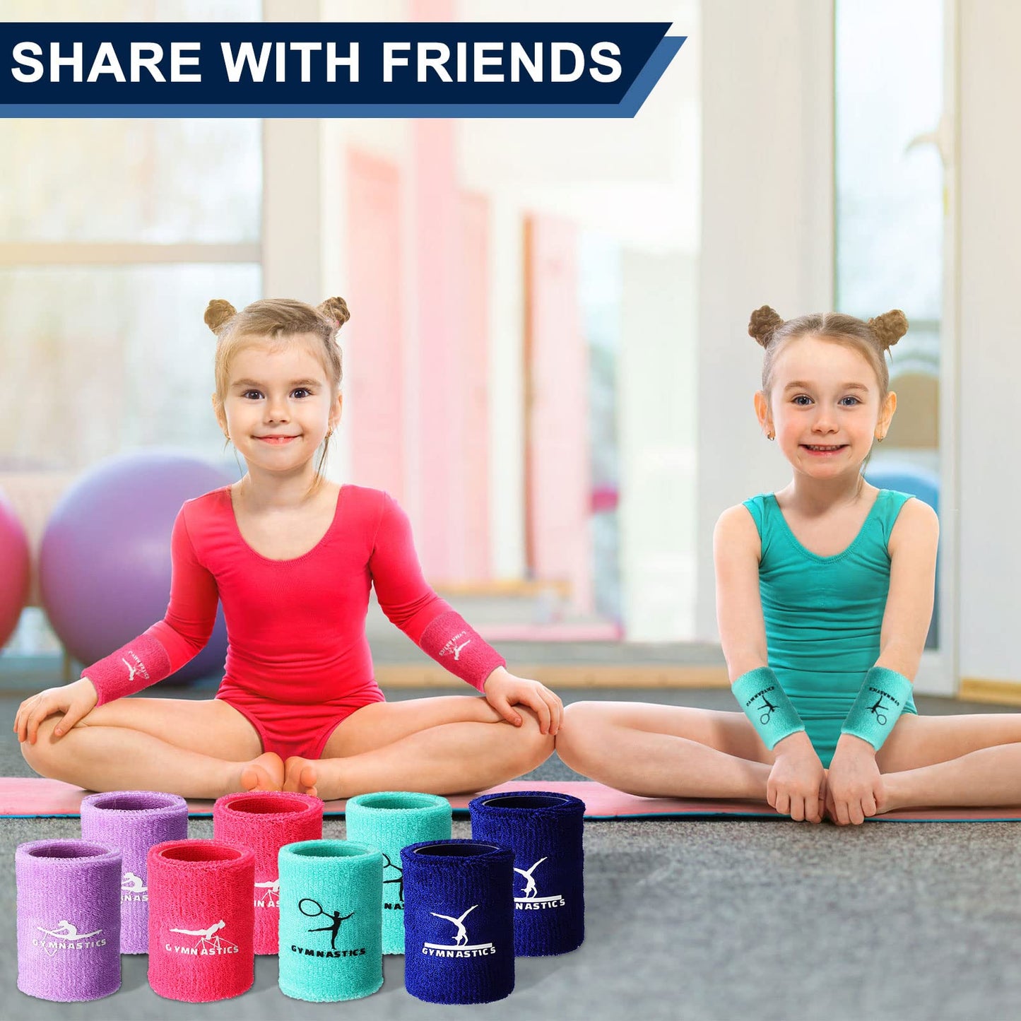 Charniol Gymnastics Wristbands for Grips, 4 Pairs Colorful Girls Polyester Cotton Wrist Bands Sweat Band, 3.15 x 3.94 Inches, Pink