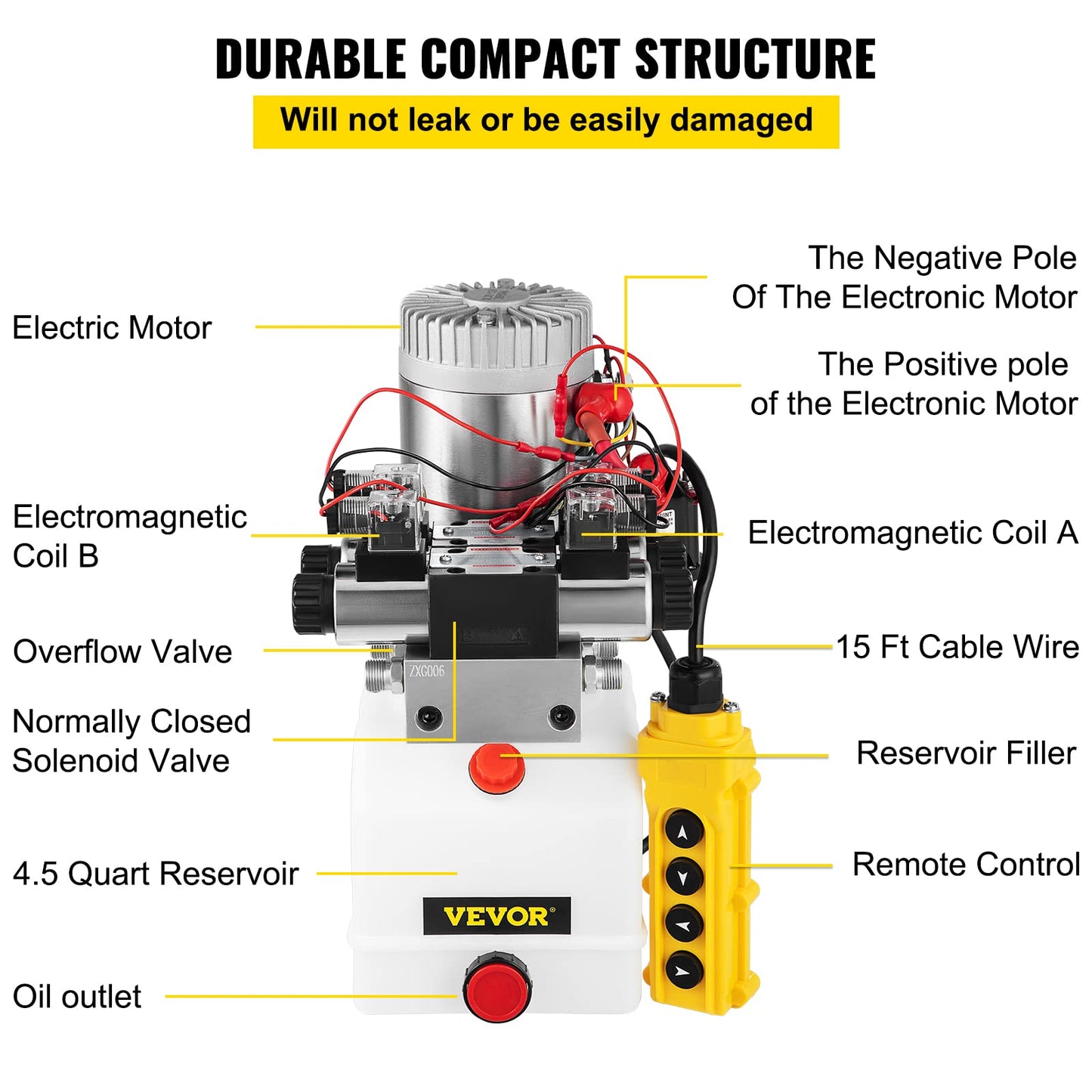 VEVOR Hydraulic Pump Double Acting 4 Way Hydraulic Power Unit Double Solenoid Hydraulic Power Pack 12V DC Hydraulic Power Pump with 4.5Liter Reservoir for Dump Trailer Car Lifting