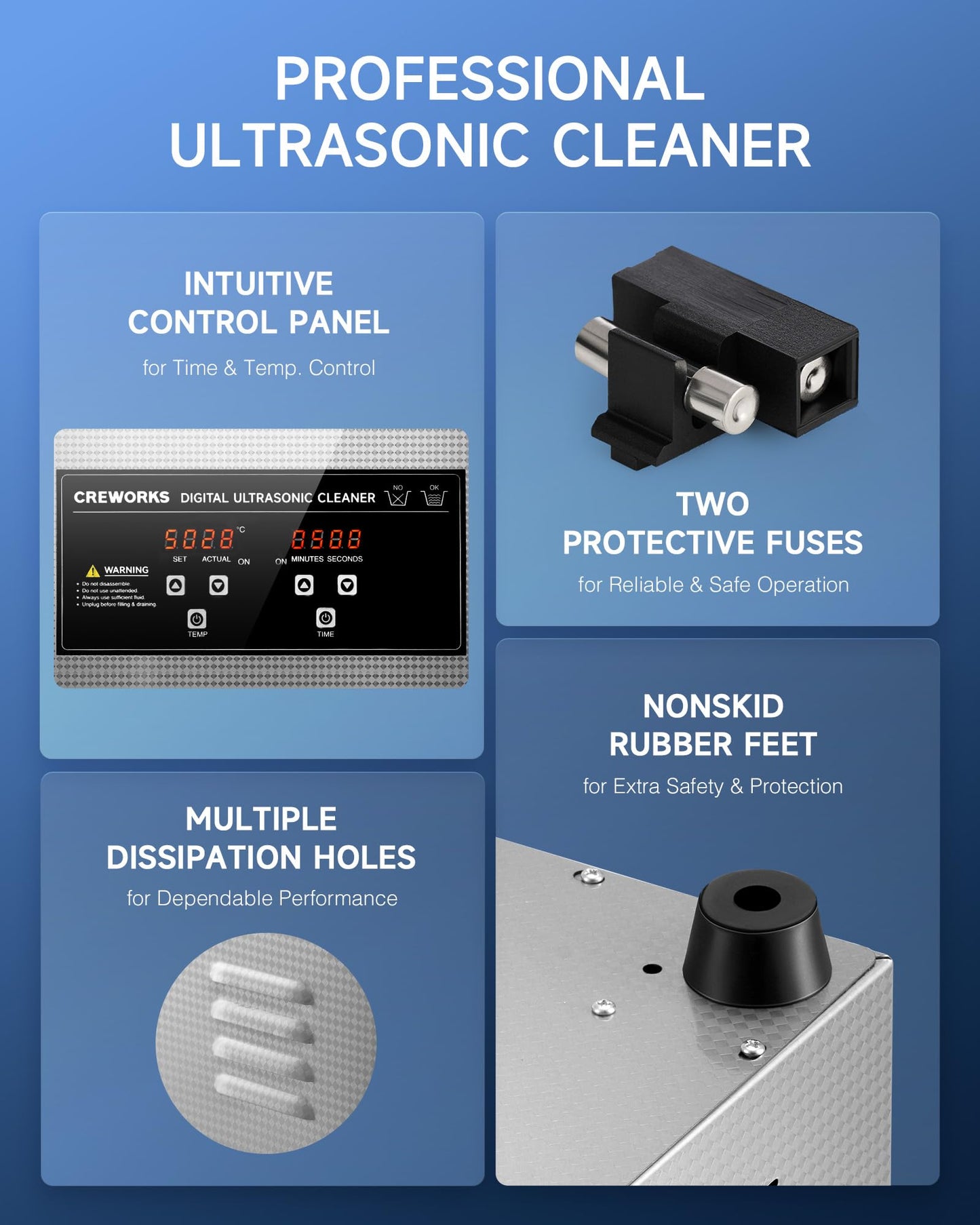 CREWORKS Ultrasound Cleaner with Heater and Timer, 1.6 gal Digital Sonic Cleaning Machine, 180W 6L Stainless Steel Jewelry Cleaner for Professional Tool Glasses Watch Retainer Denture Parts Cleaning