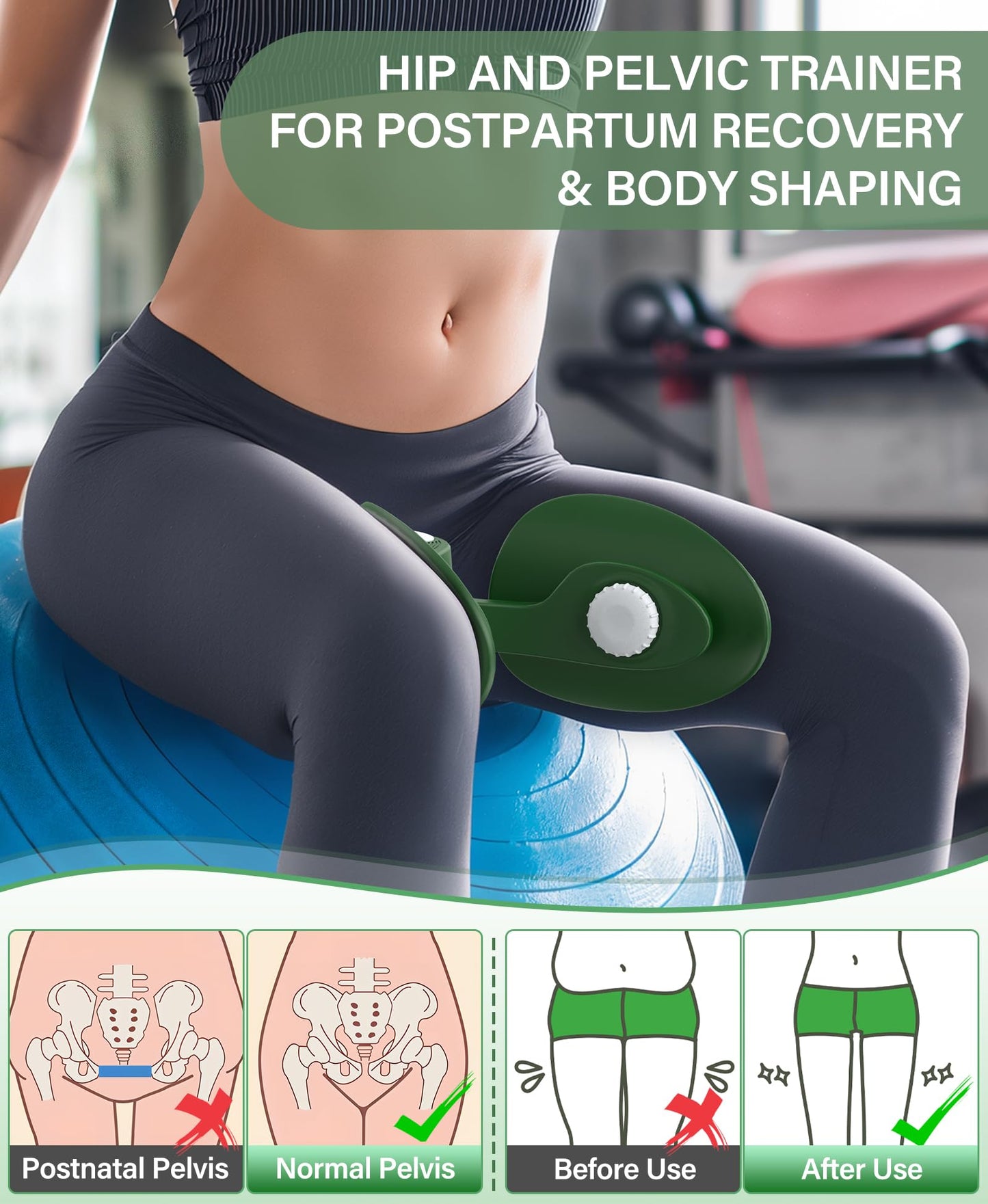 Kegel Exerciser, Pelvic Floor Muscle Exercise Devices for Women, Inner Thigh Exerciser Leg Workout Equipment Thigh Trainer for Male Hip Trimmer Inner Thigh Toner Workout (Dark Green)