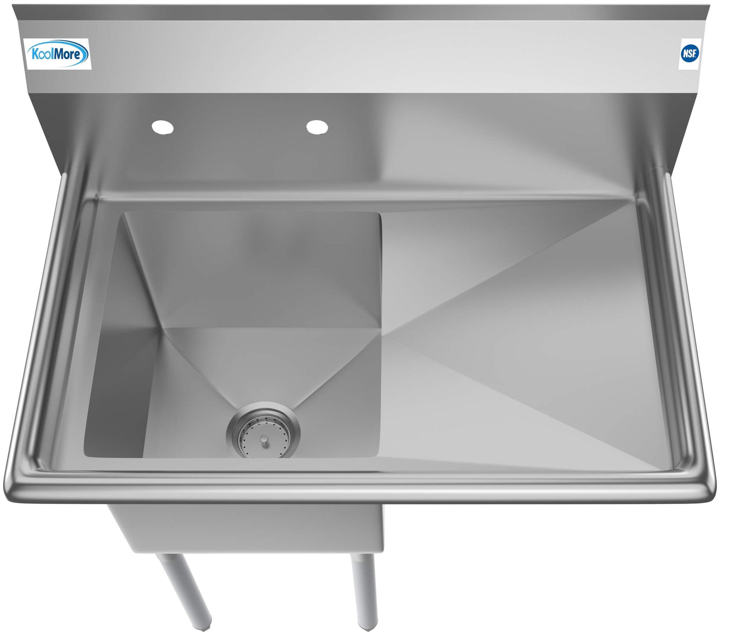 KoolMore 1 Compartment Stainless Steel NSF Commercial Kitchen Prep & Utility Sink with Drainboard - Bowl Size 15" x 15" x 12", Silver
