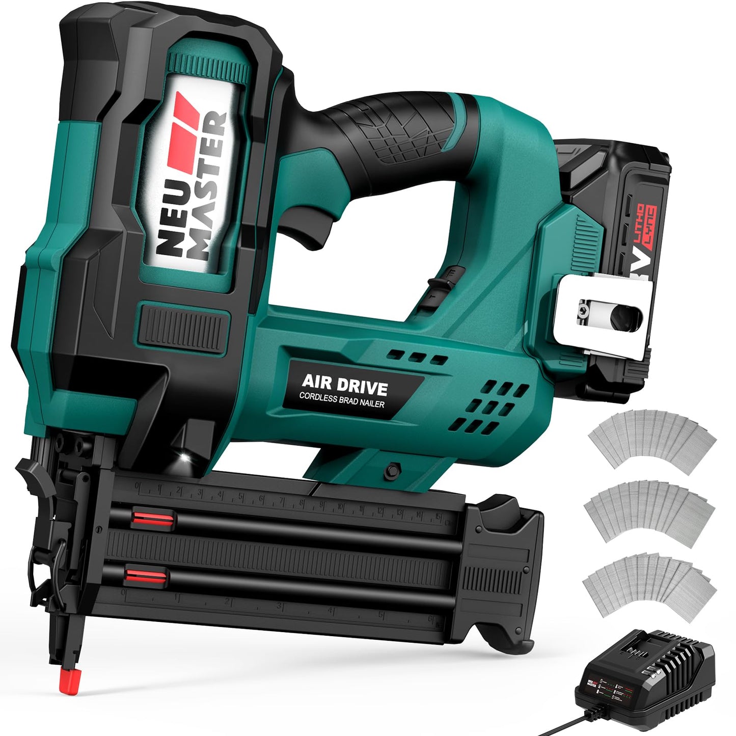Cordless Brad Nailer, Nail Gun Battery Powered, Staple Gun with 2.0Ah Battery & Charger, 18GA 2 Inch Nail Depth Adjustment with 1800pcs Nails for Home Improvement, Woodworking