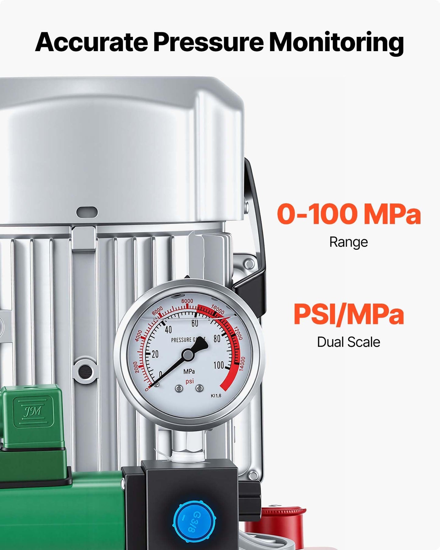 VEVOR Electric Driven Hydraulic Pump, 750W 10,000 PSI, 120V Single Acting Hydraulic Pump Power Pack Unit, Solenoid Valve with Pedal Switch, 2.1 Gal / 8L, for Punching, Bending, Single Acting Cylinders