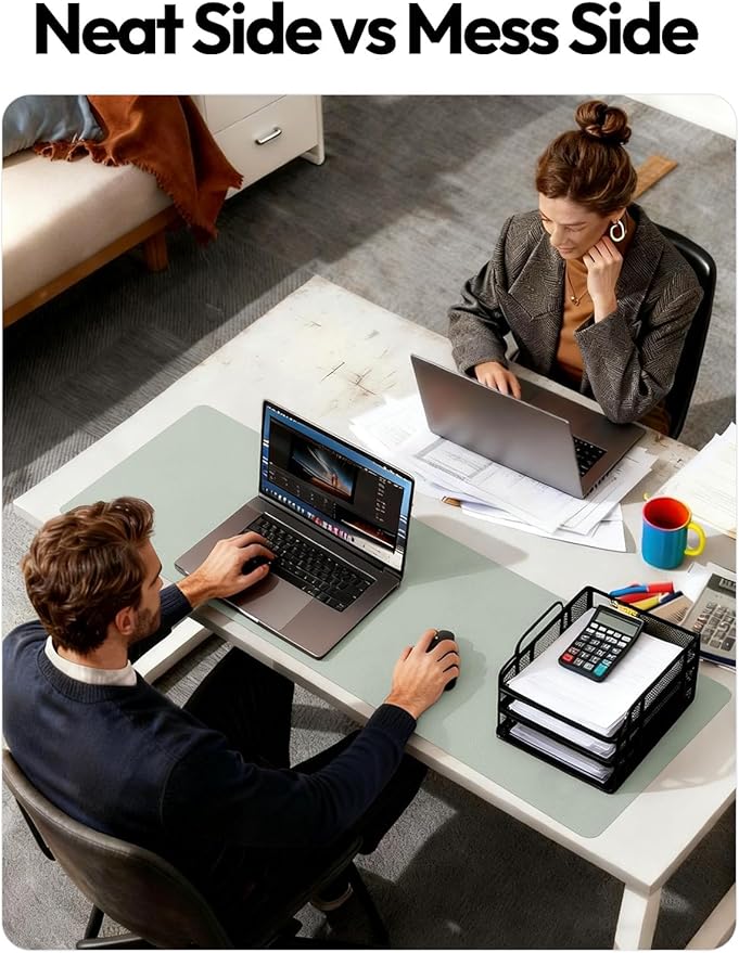 YSAGi Leather Desk Protector, Office Mat, Large Mouse Mat, Non-Slip PU Leather Blotter, Laptop Pad, Waterproof Writing Pad for Office and Home (Grayish Green, 31.5" x 15.8")