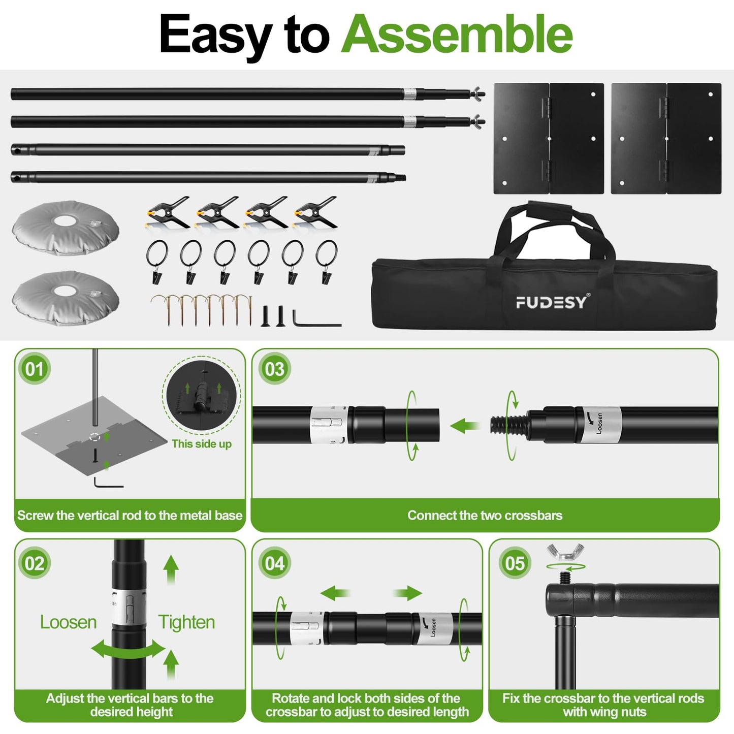 FUDESY Backdrop Stand Heavy Duty, 10x10ft Adjustable Photo Background Pipe and Drape Backdrop Stand Kit with Metal Base for Photography Parties Birthday Video Studio