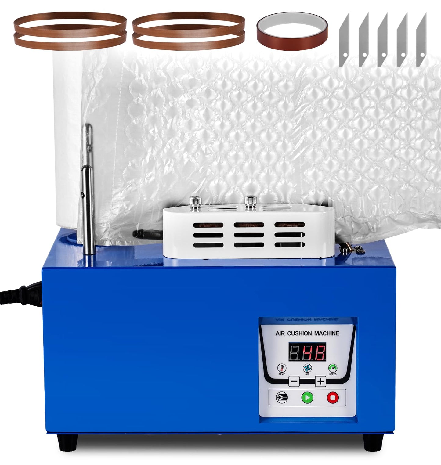 Saladulce 52ft/min High-Speed Bubble Wrap Machine - 280L/min Air Flow, Adjustable 4-27 Inch Air Cushion/Pillow Making Machine with 1 Test Film (110V)