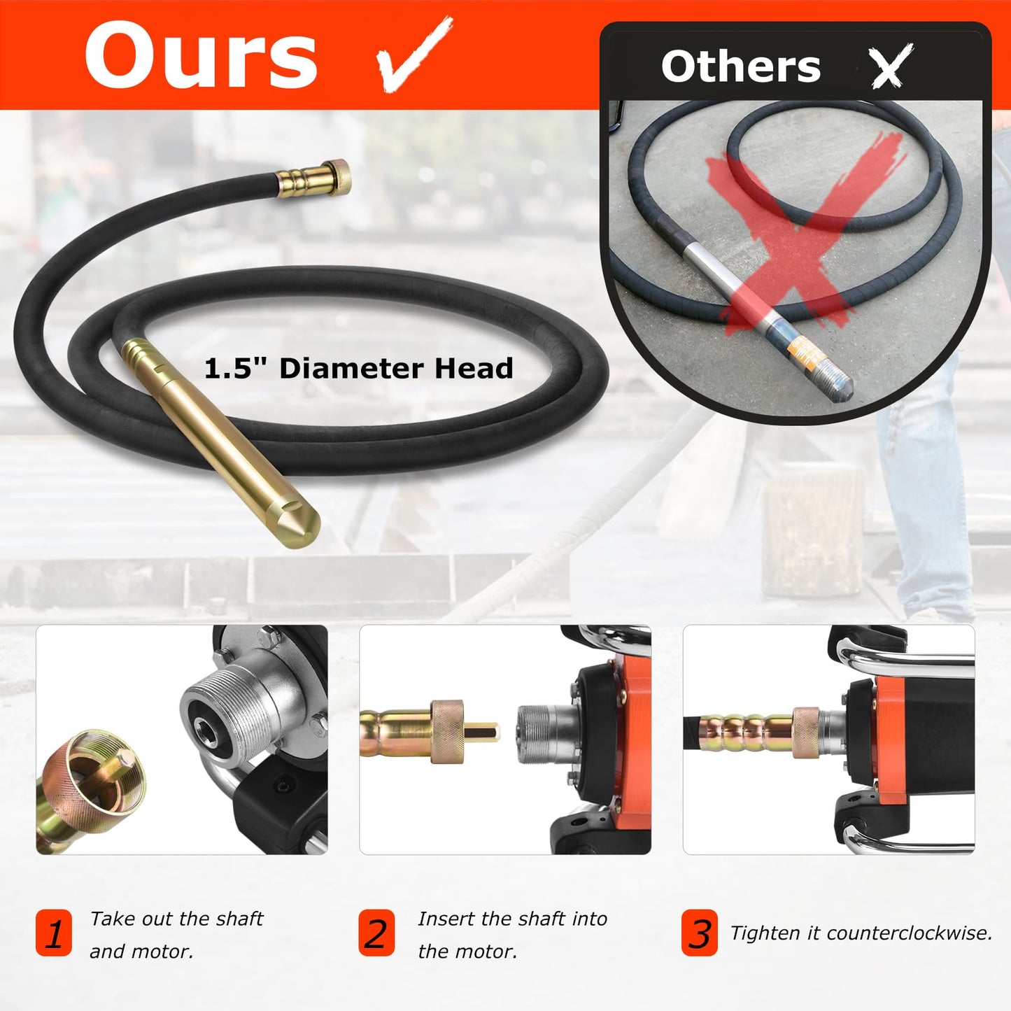 Seeutek Concrete Vibrating Tool - 1500W 16000 RPM Portable Pencil Cement Vibrator to Remove Air Bubbles and Level Concrete with 4.5m (14-3/4ft) Long Shaft Rod, Easy to Use
