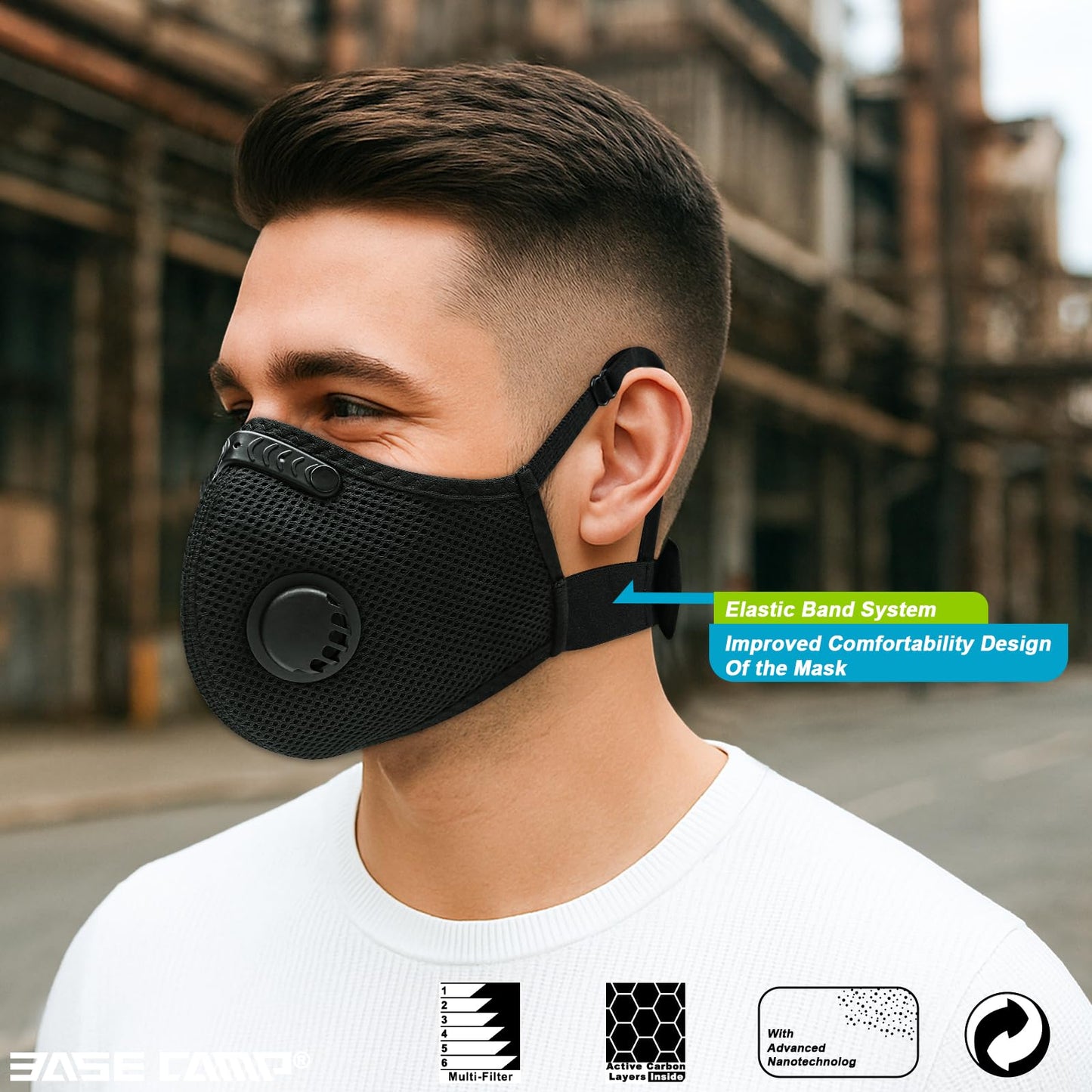 BASE CAMP M Plus Dust Face Mask with Extra 6 Activated Carbon Filters for Woodworking Construction Mowing Cycling (3)