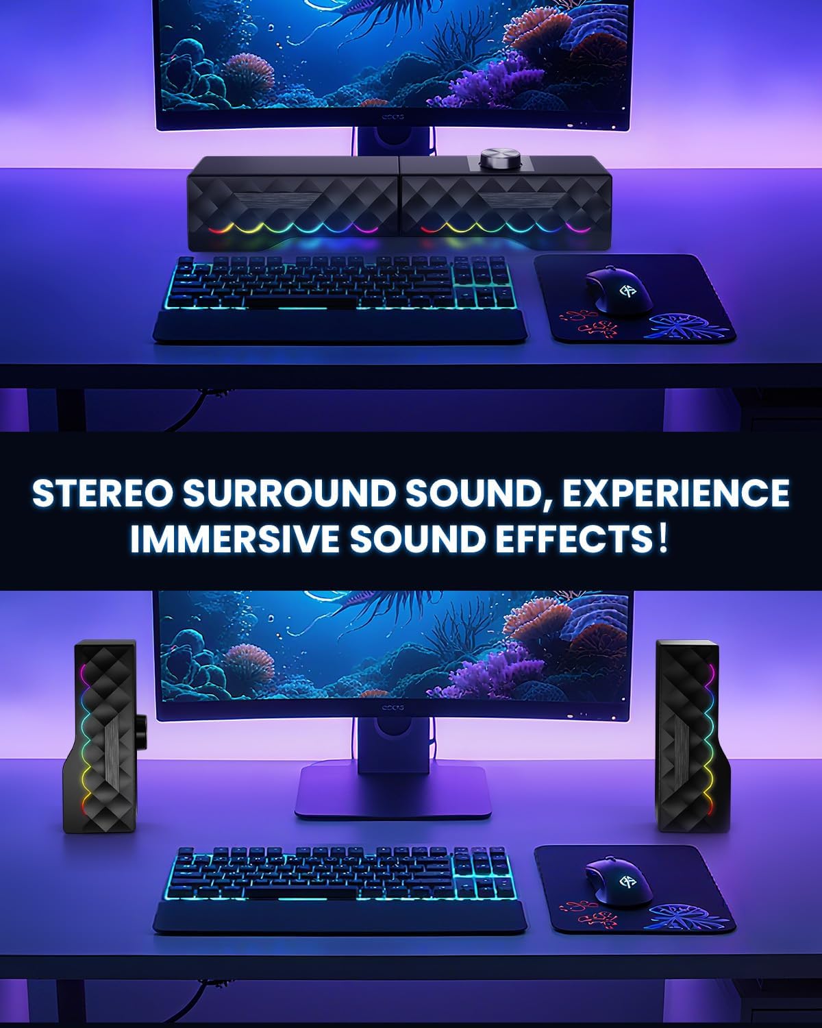 TONE JOY 2 1 PC Speakers - in Detachable Computer Speakers with LED for Dynamic and Cool Gaming - Gaming Speakers
